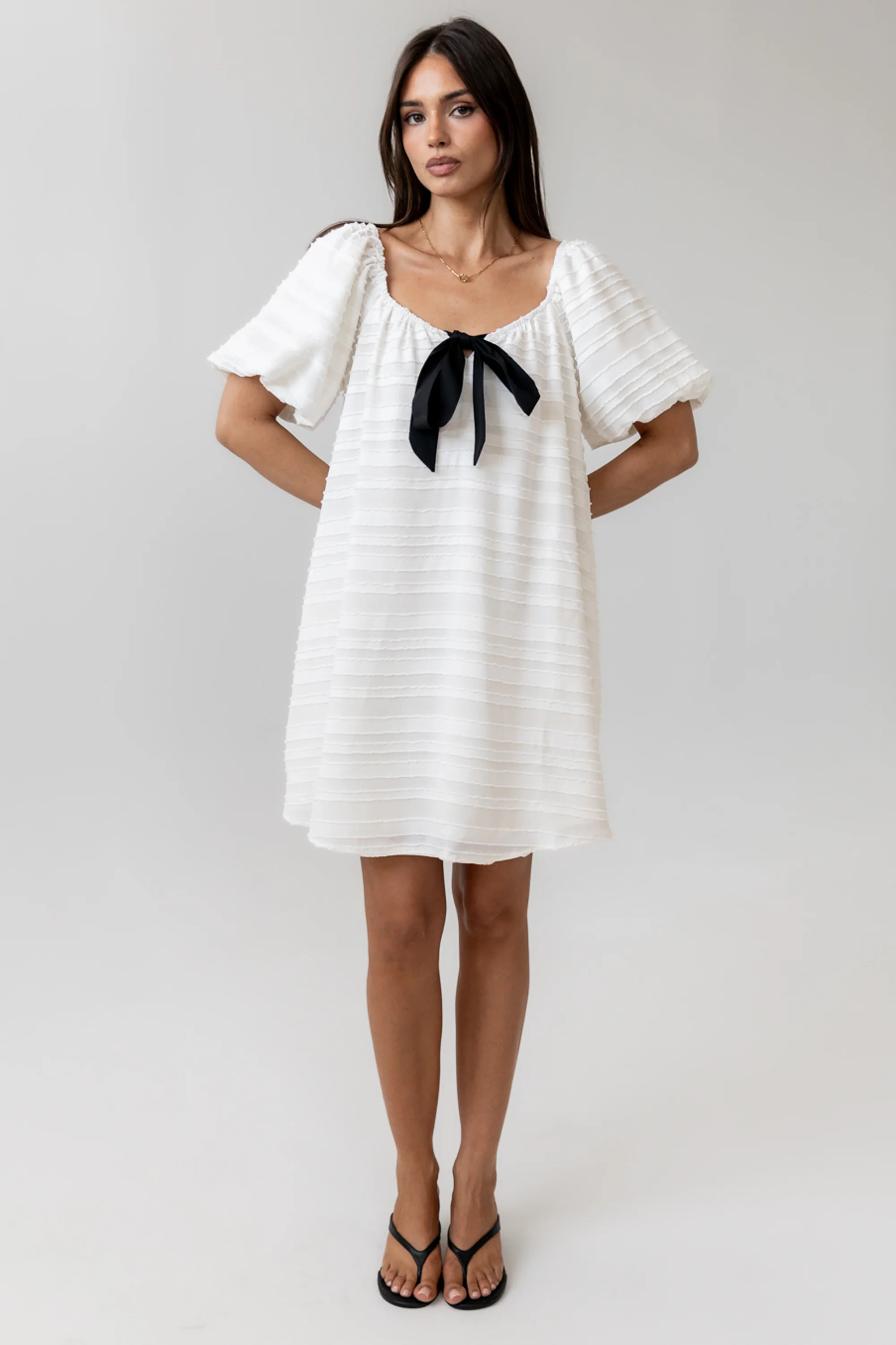 Minnie Textured Baby Doll Dress in Ivory - FINAL SALE - Image 6