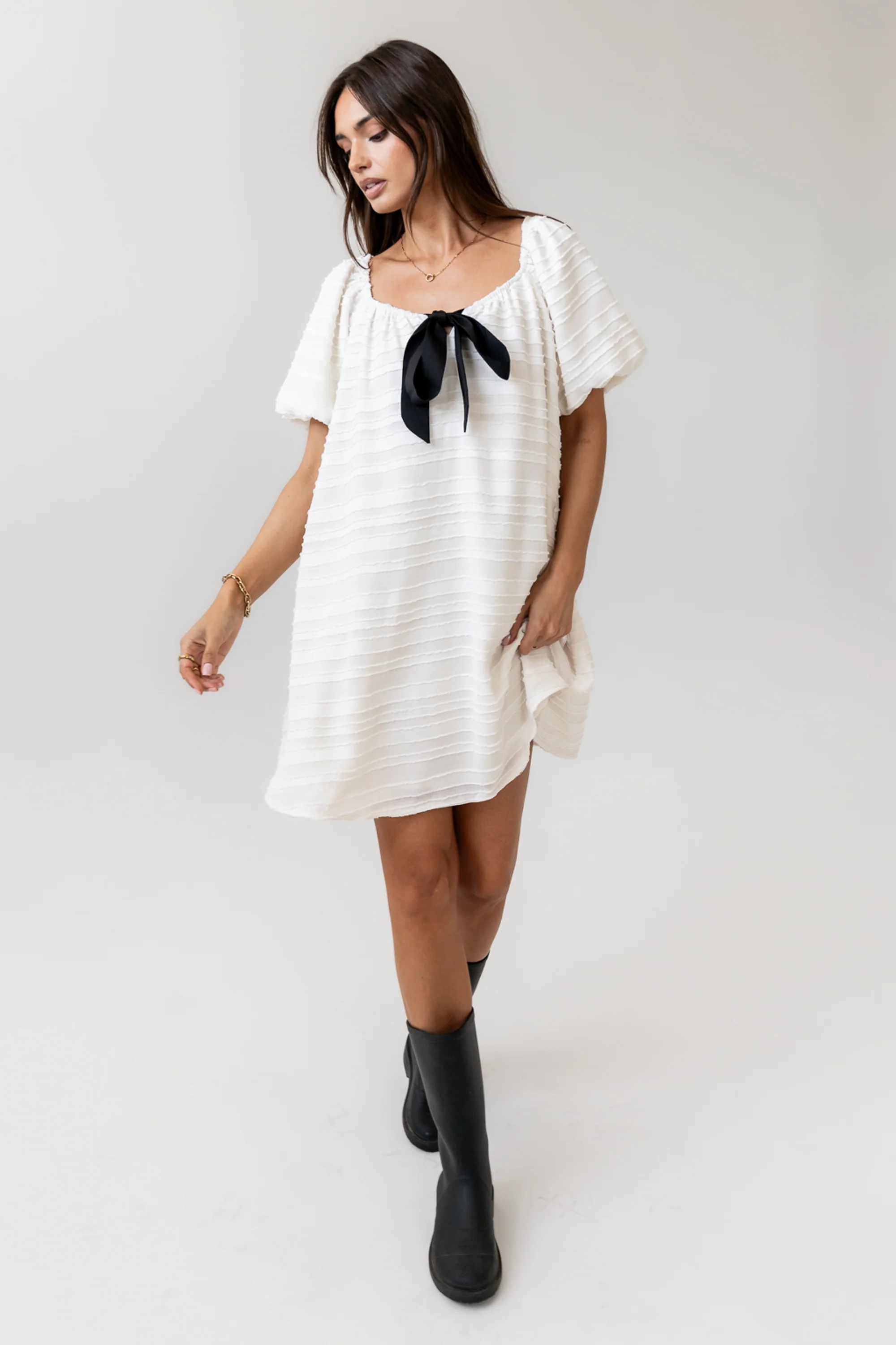Minnie Textured Baby Doll Dress in Ivory - FINAL SALE - Image 7