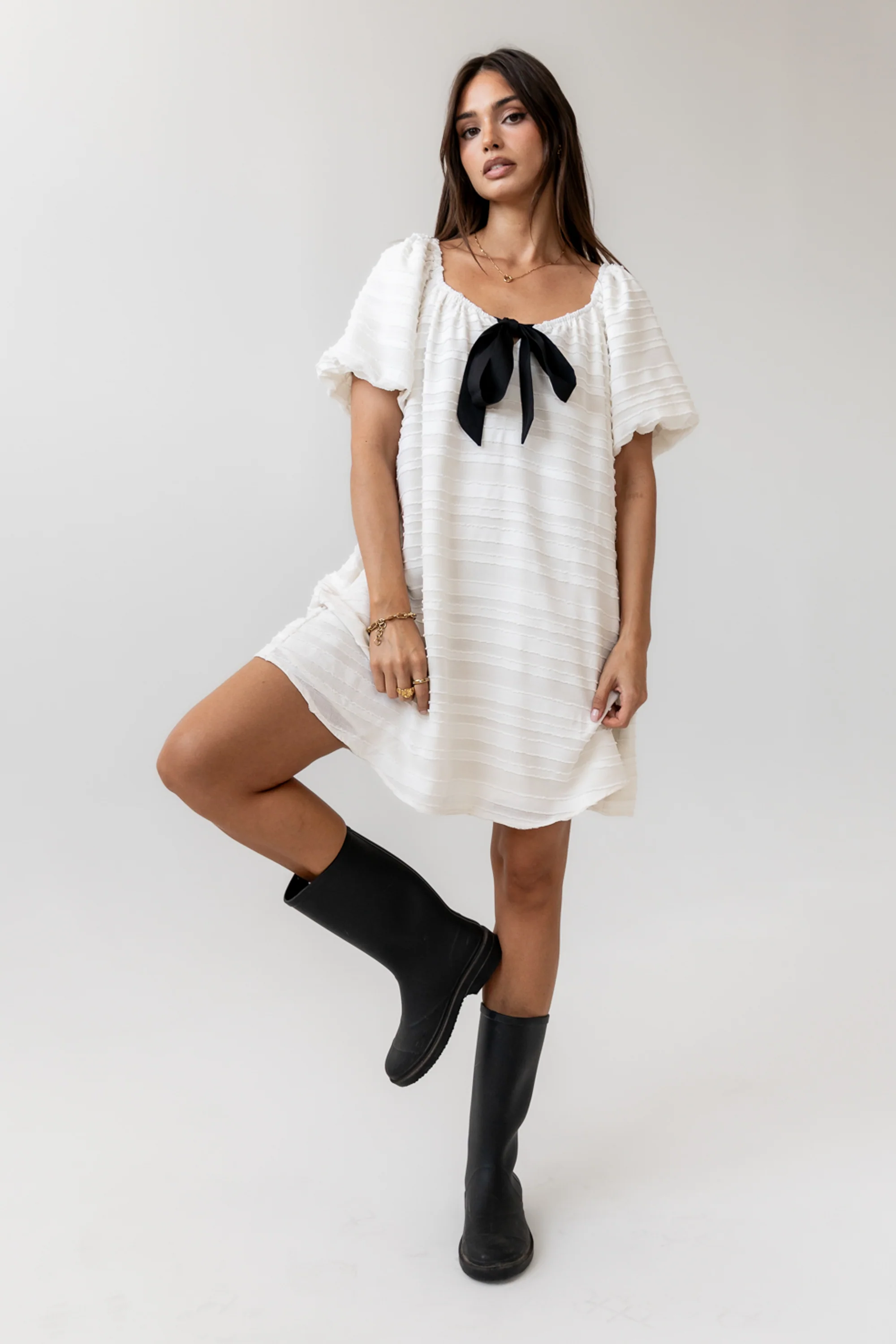 Minnie Textured Baby Doll Dress in Ivory - FINAL SALE - Image 9
