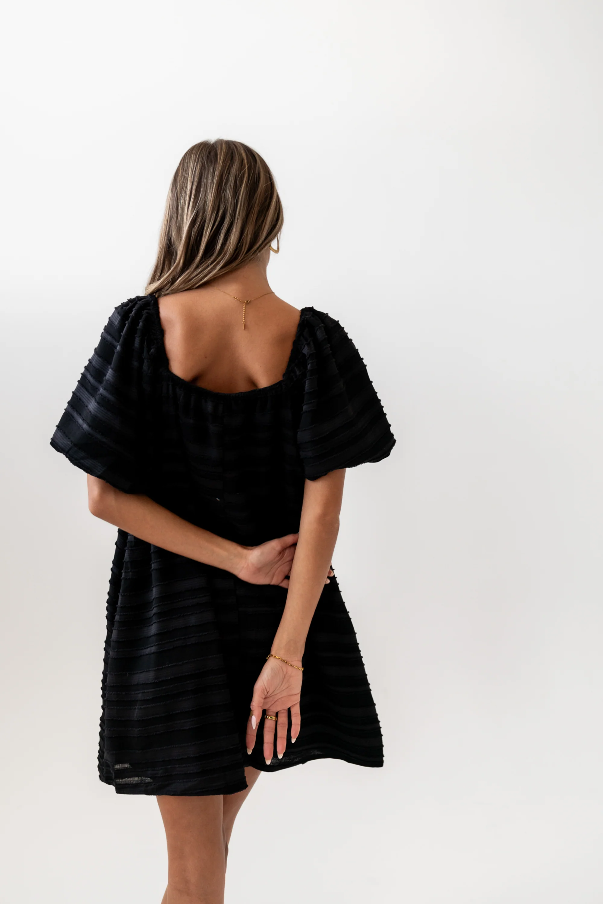 Minnie Textured Baby Doll Dress in Black - Image 3