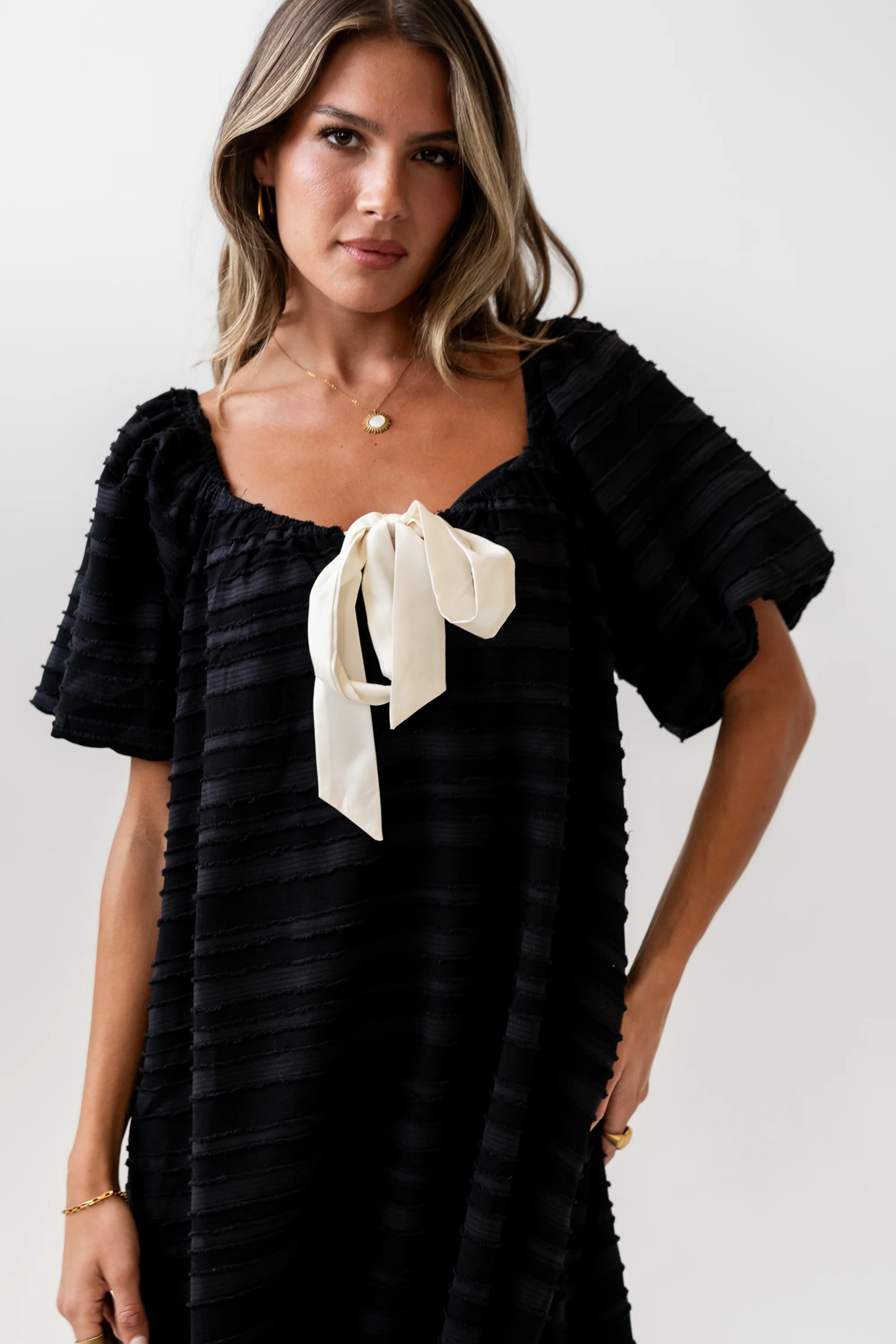 Minnie Textured Baby Doll Dress in Black - Image 4