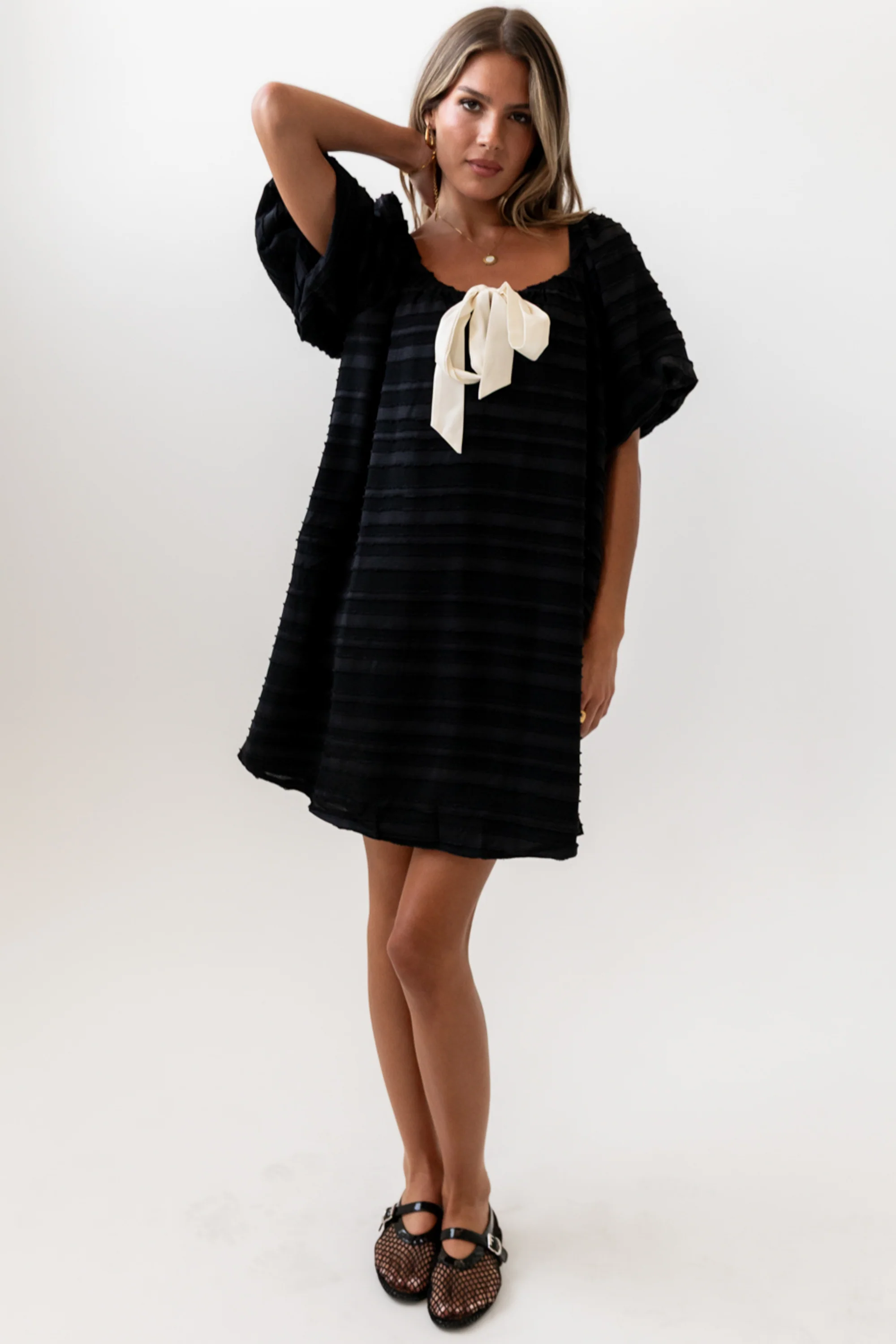 Minnie Textured Baby Doll Dress in Black - Image 5