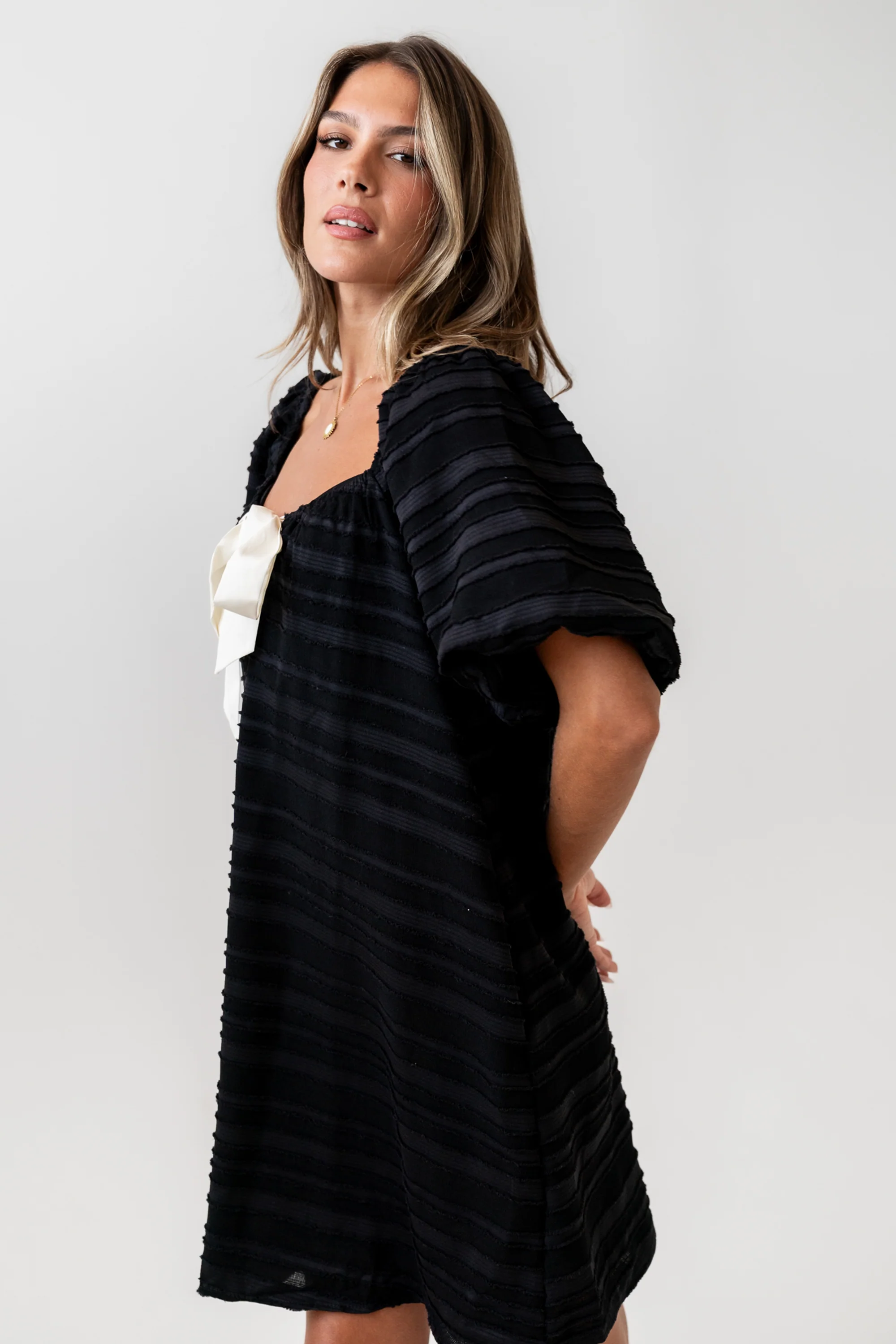 Minnie Textured Baby Doll Dress in Black - Image 6