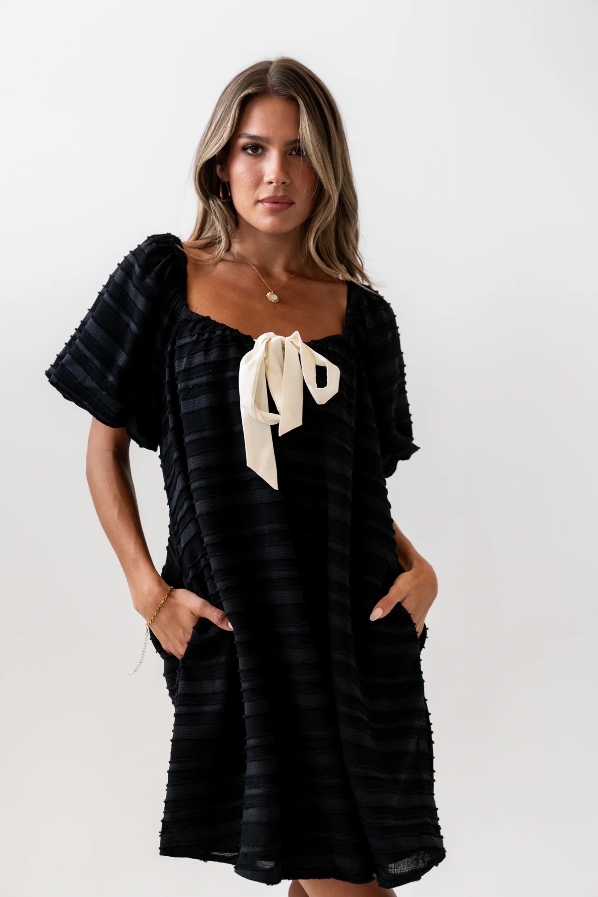 Minnie Textured Baby Doll Dress in Black - Image 7