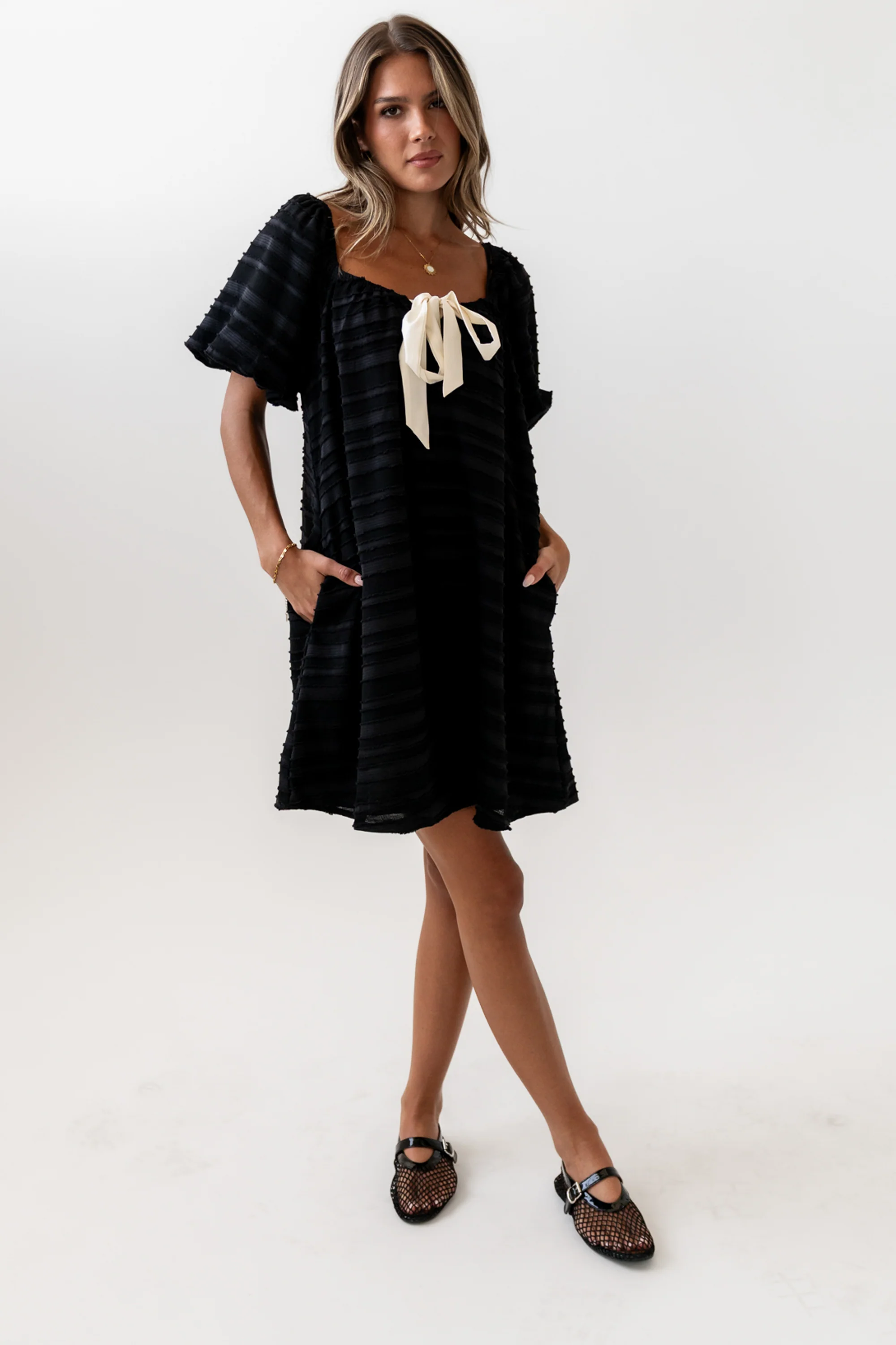 Minnie Textured Baby Doll Dress in Black - Image 8