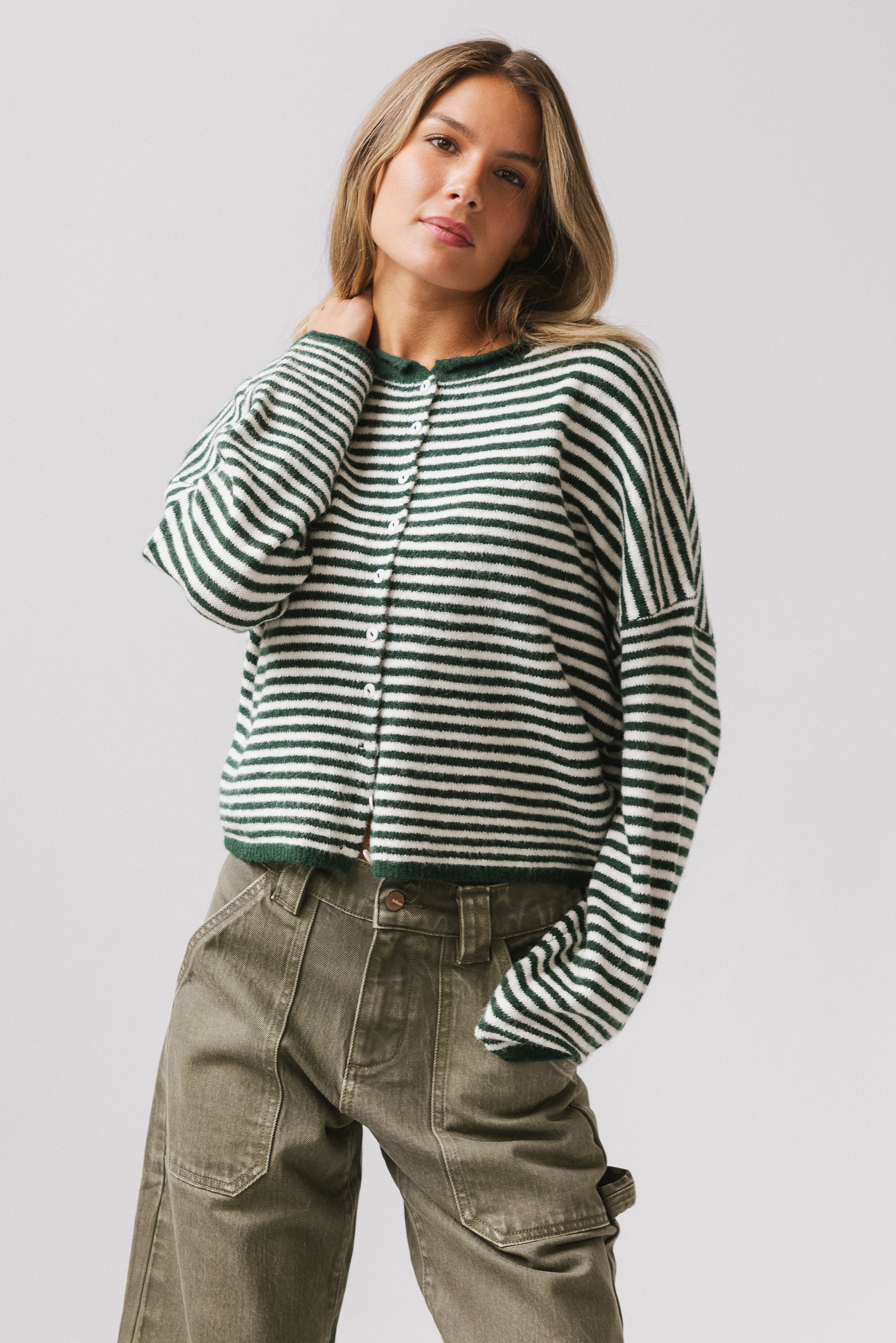 Miriam Striped Cardigan Forest - Image 3
