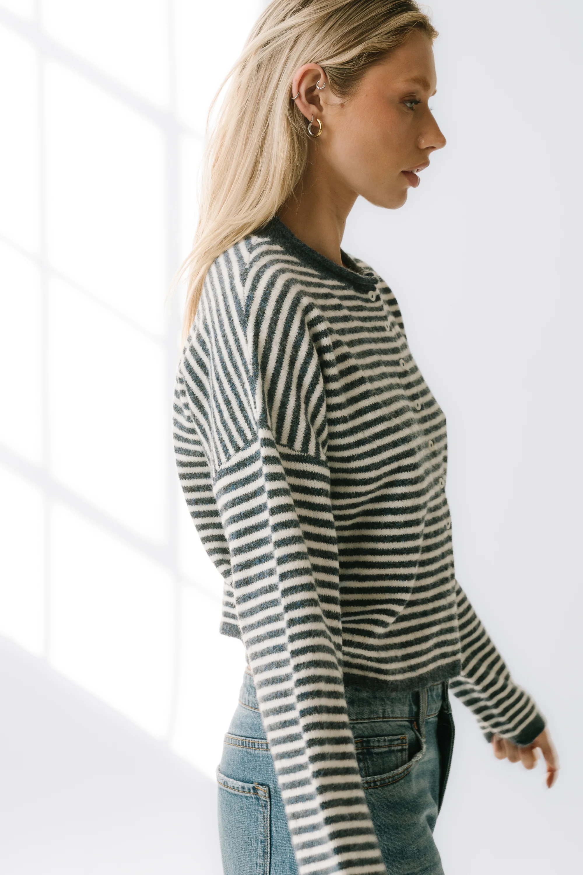 Miriam Striped Cardigan in Denim - Image 10