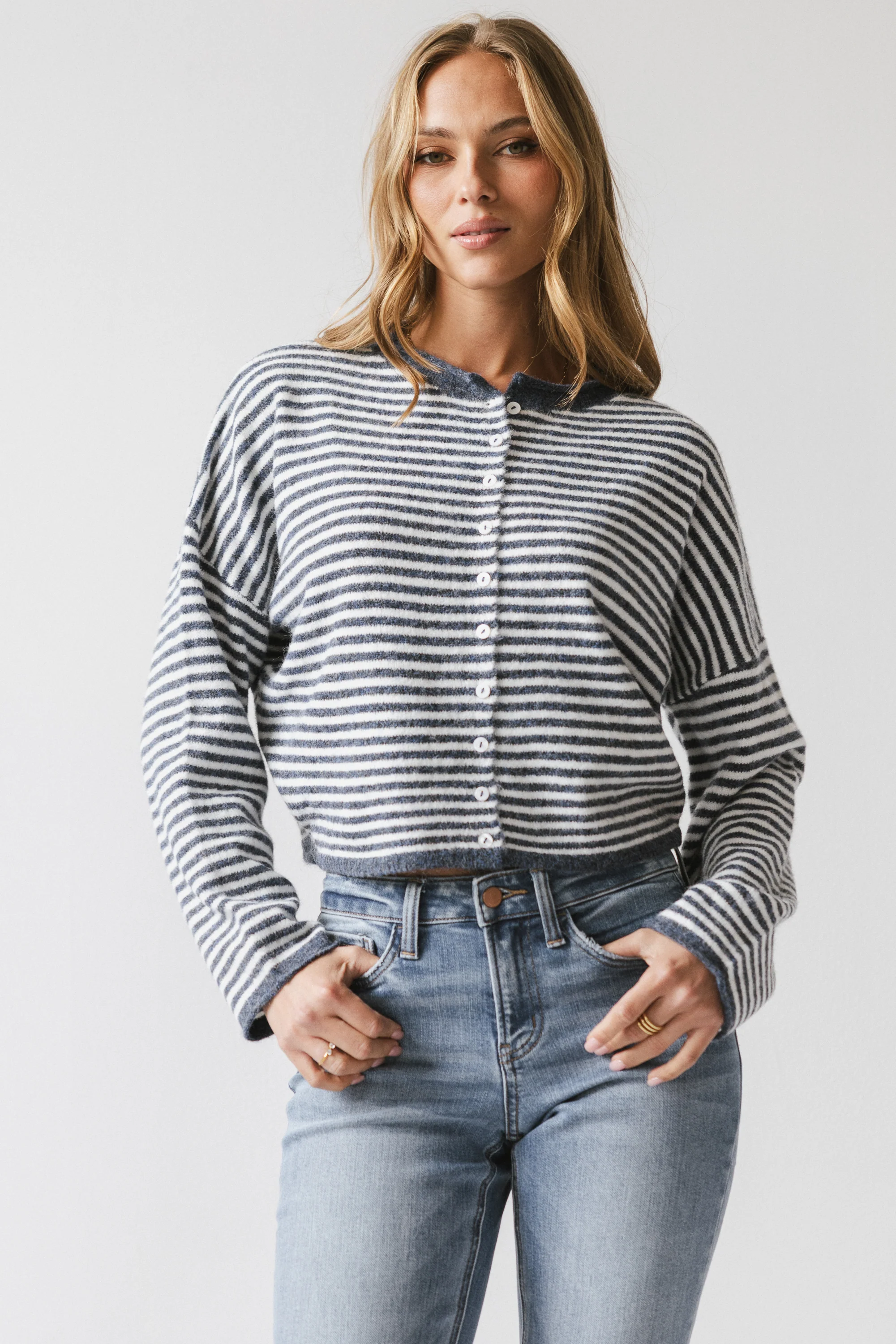 Miriam Striped Cardigan in Denim - Image 2