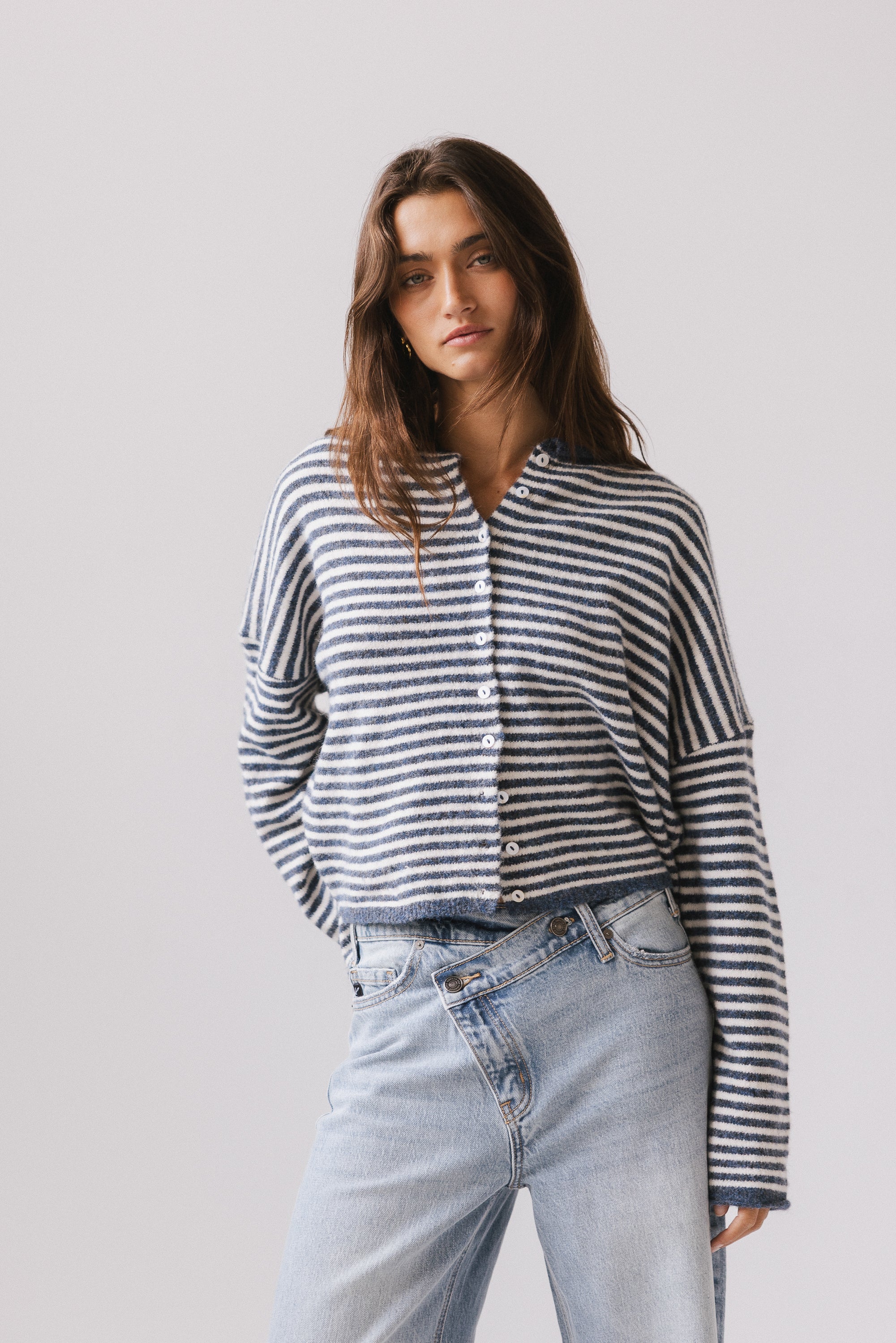 Miriam Striped Cardigan in Denim - Image 3