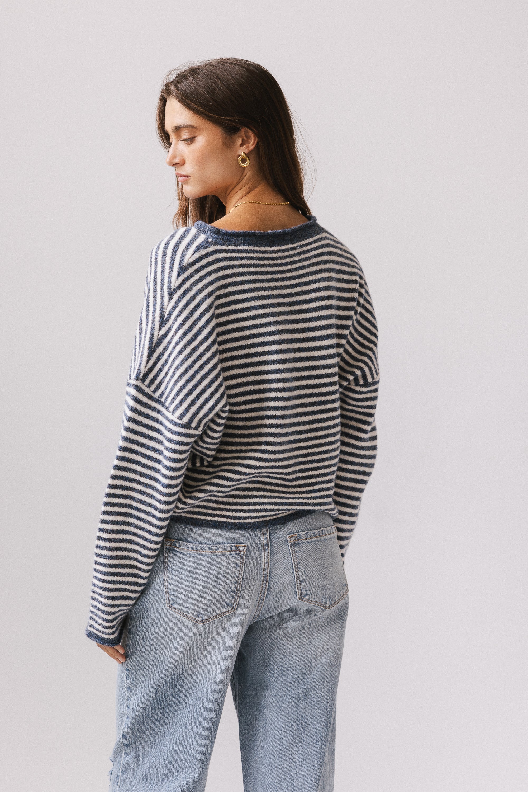 Miriam Striped Cardigan in Denim - Image 4
