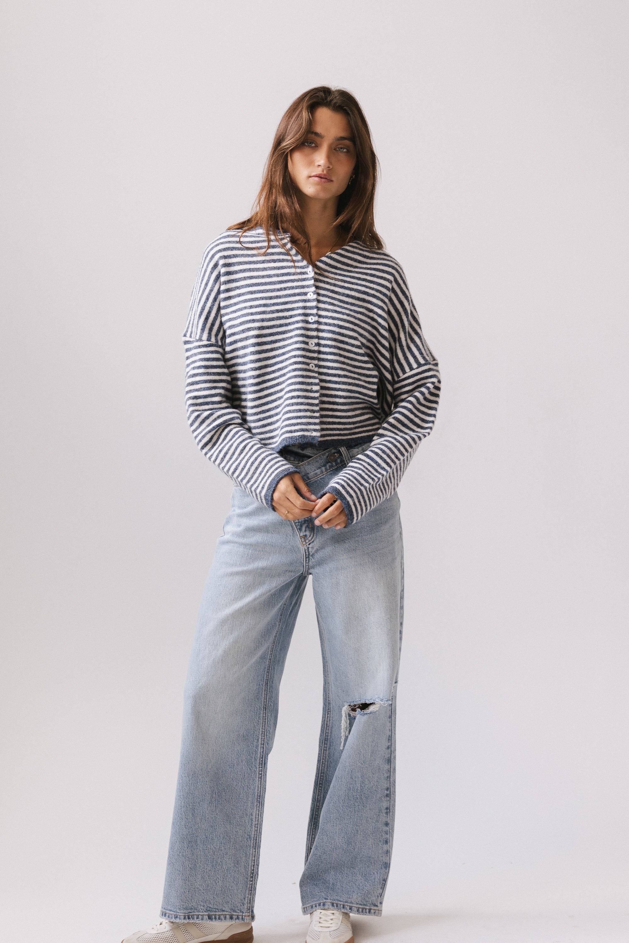 Miriam Striped Cardigan in Denim - Image 5