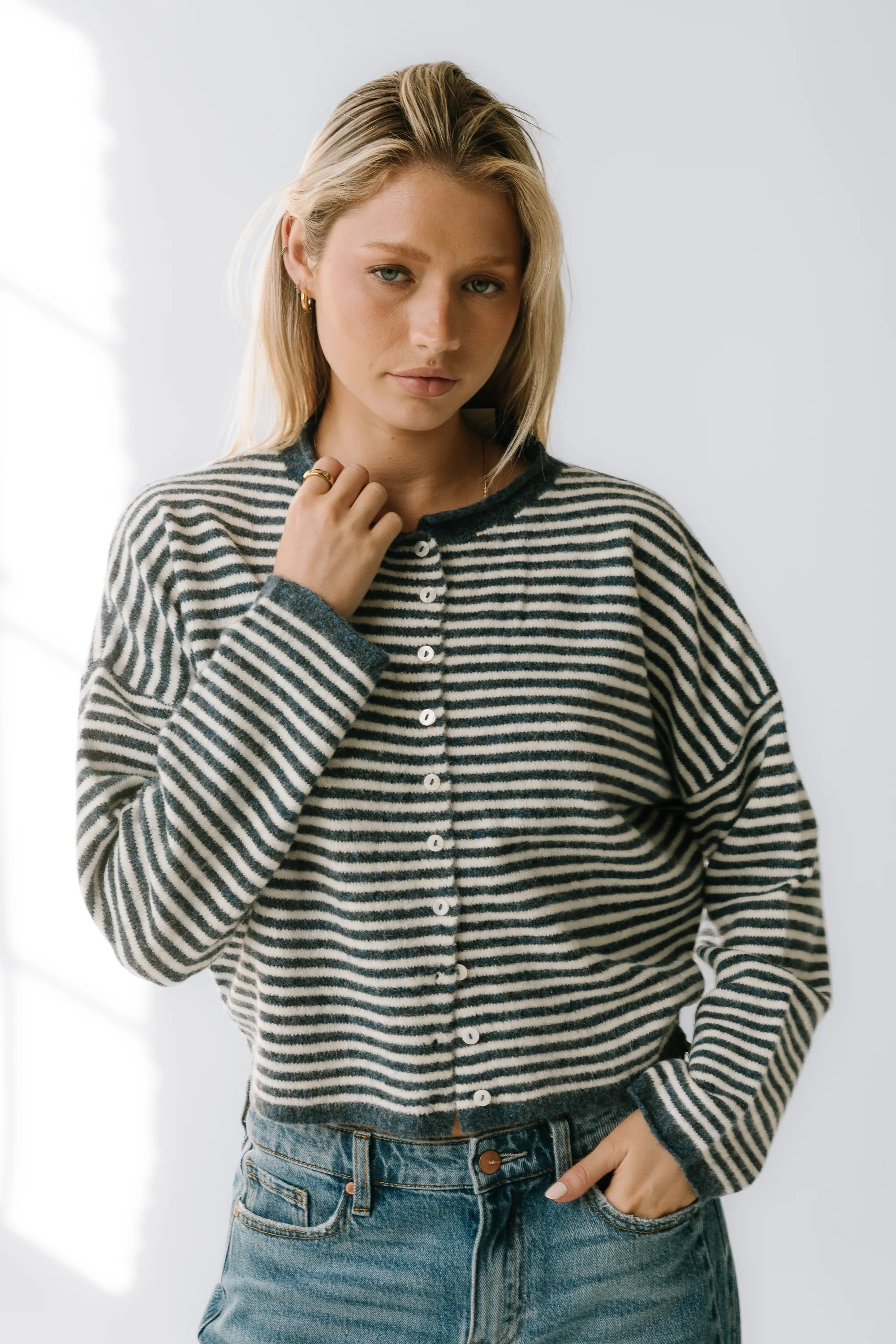 Miriam Striped Cardigan in Denim - Image 8