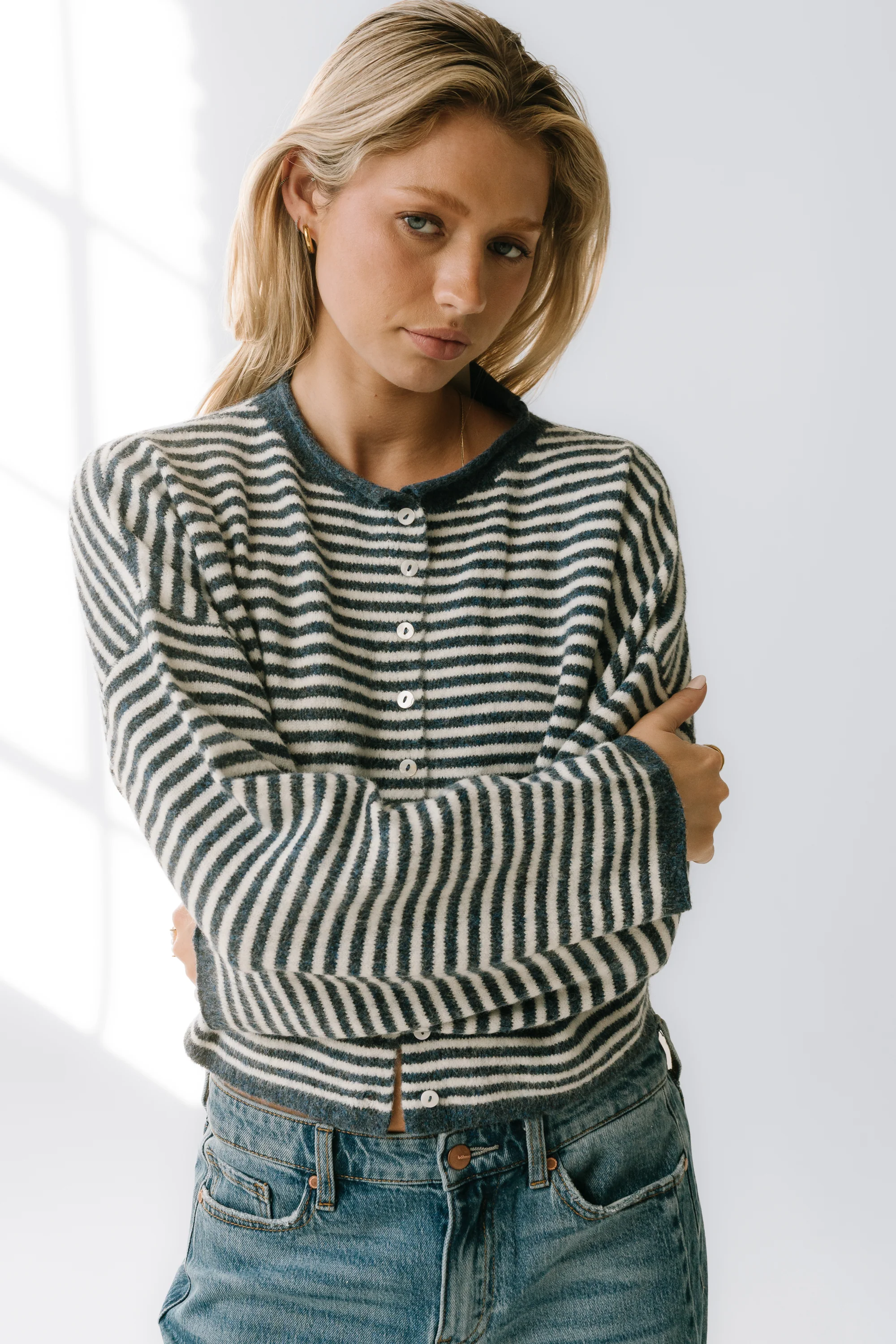Miriam Striped Cardigan in Denim - Image 9