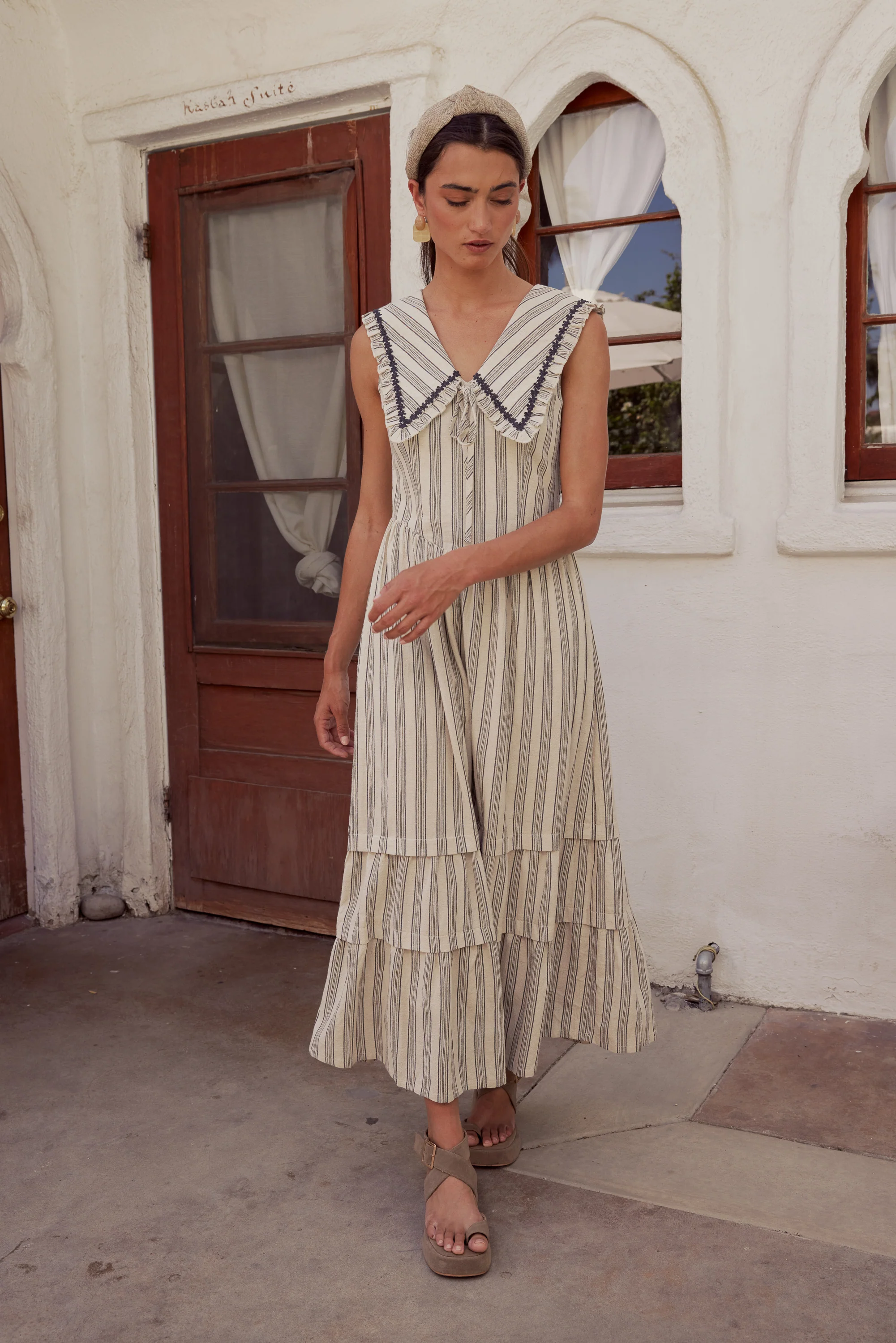 Miya Collared Midi Dress in Natural - FINAL SALE - Image 3