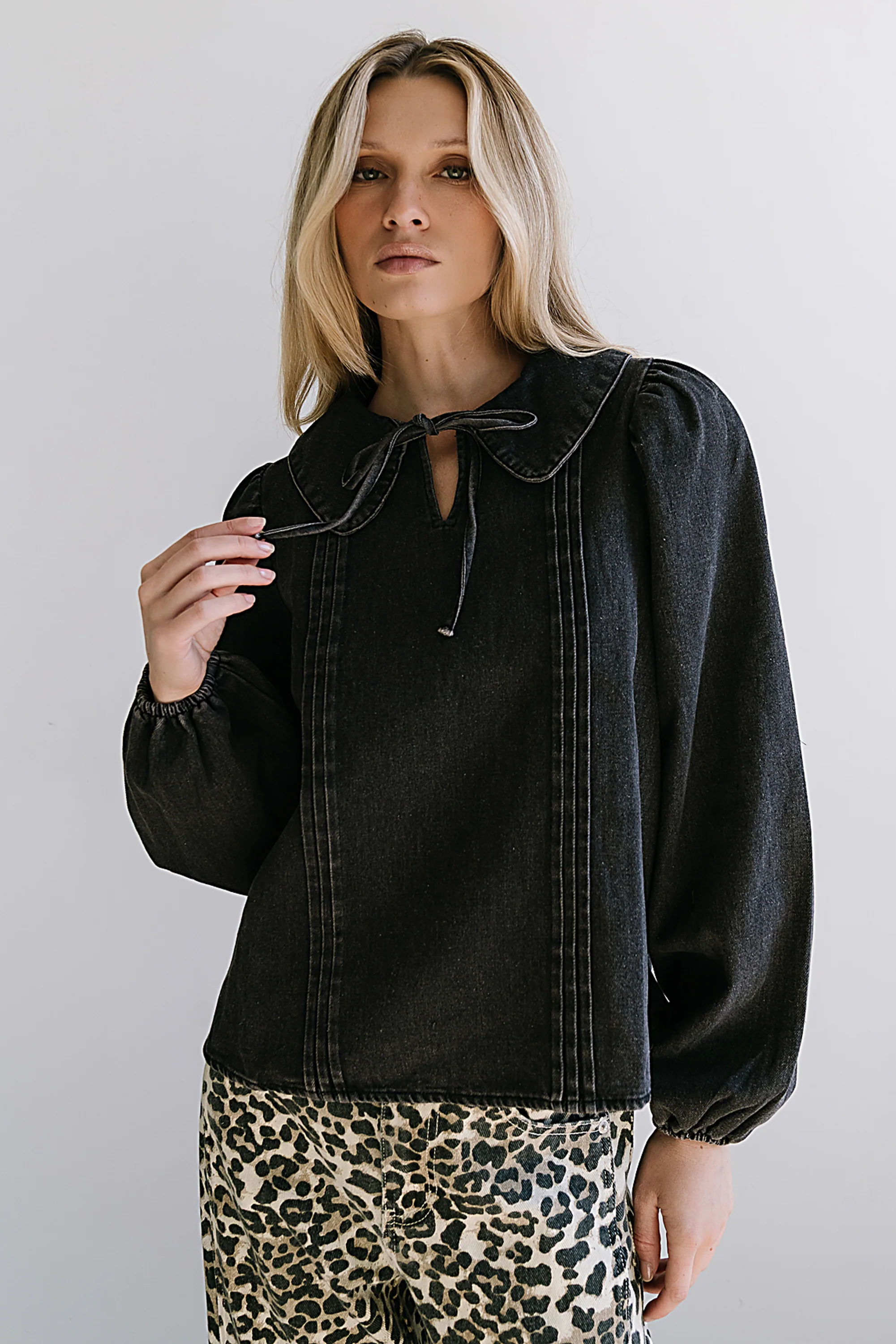 Monique Pleated Blouse in Black - Image 5