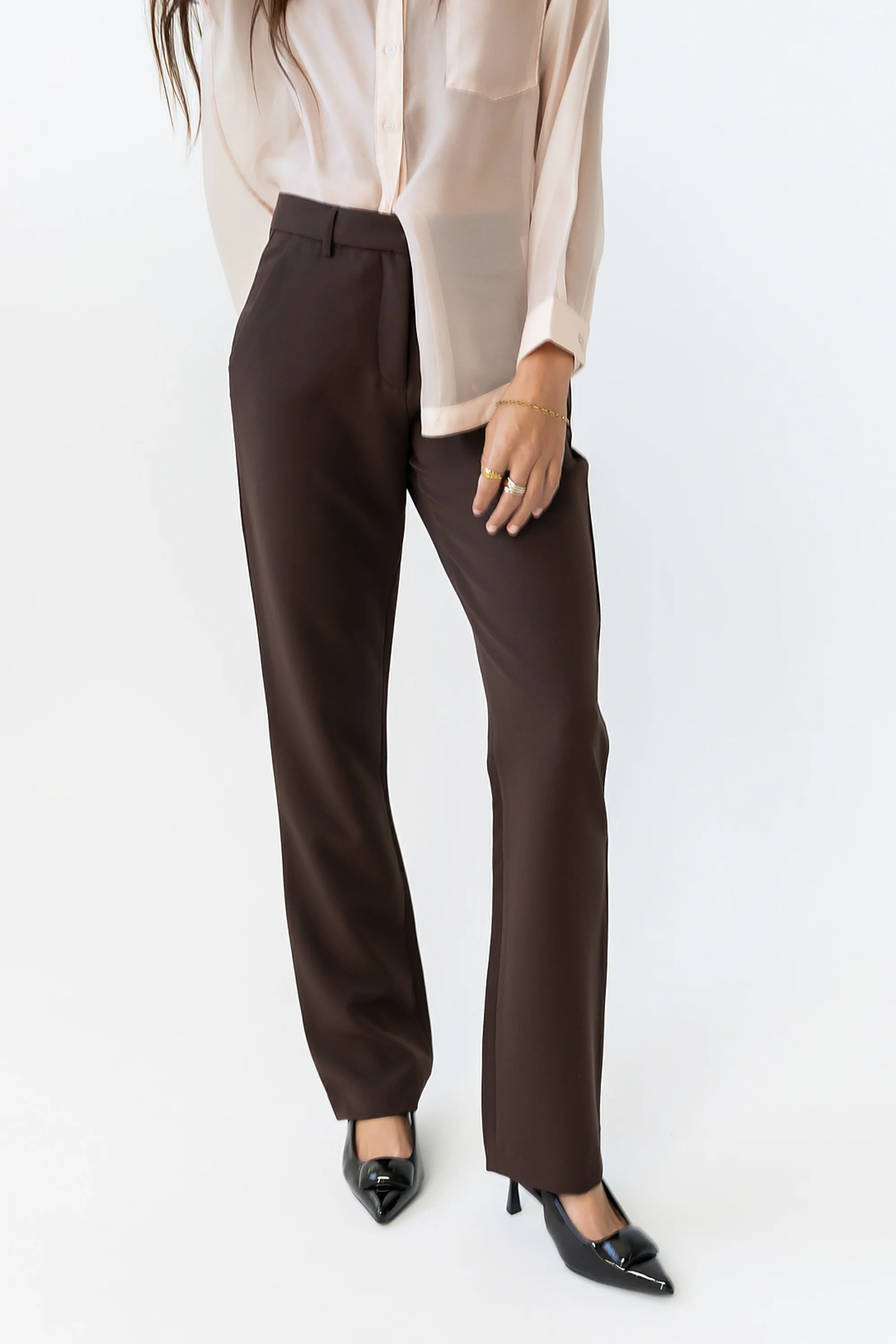 Montie Straight Leg Trousers in Brown - Image 3