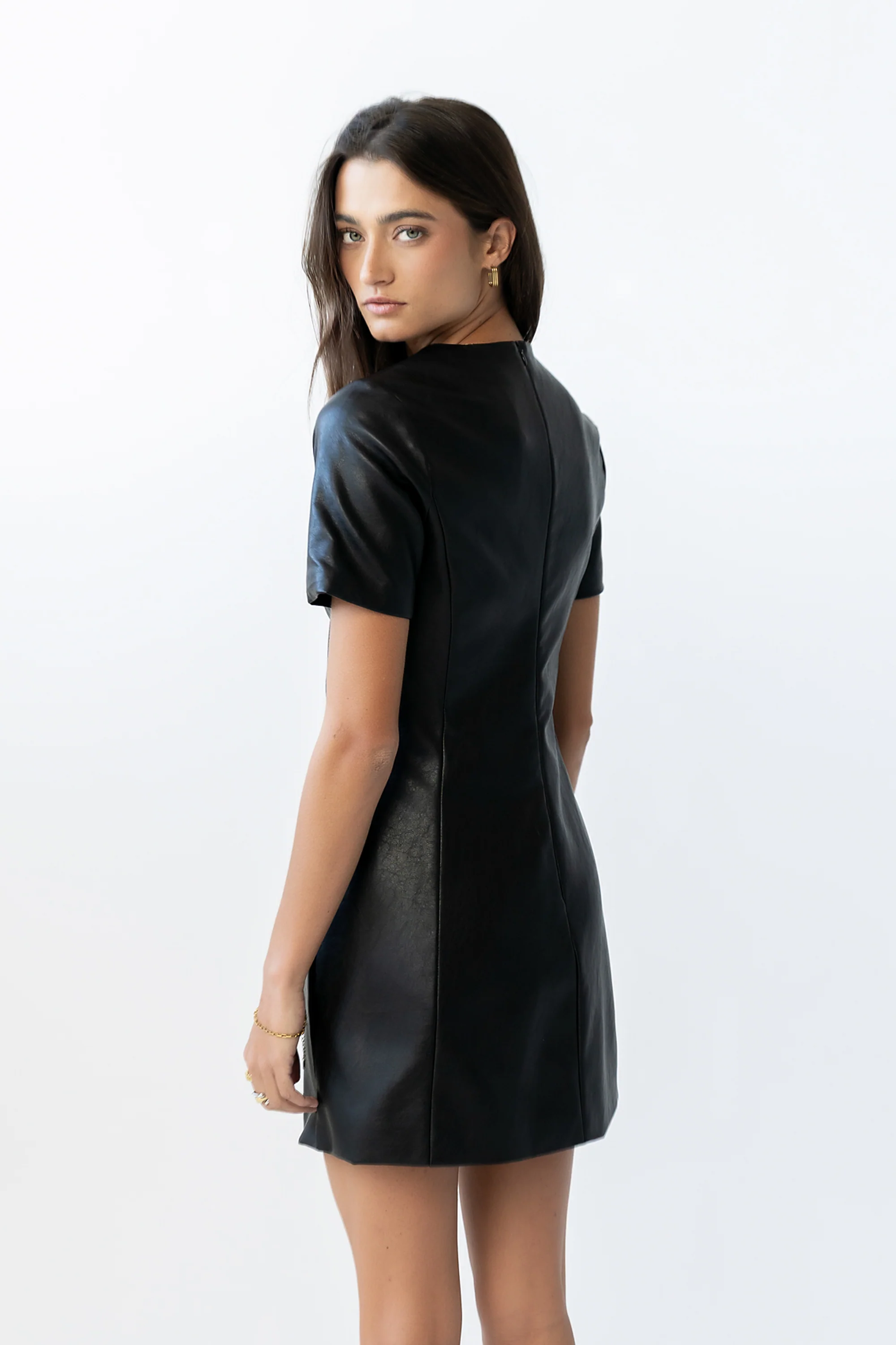 Moxie Vegan Leather Mini Dress in Black - FINAL SALE - Image 2