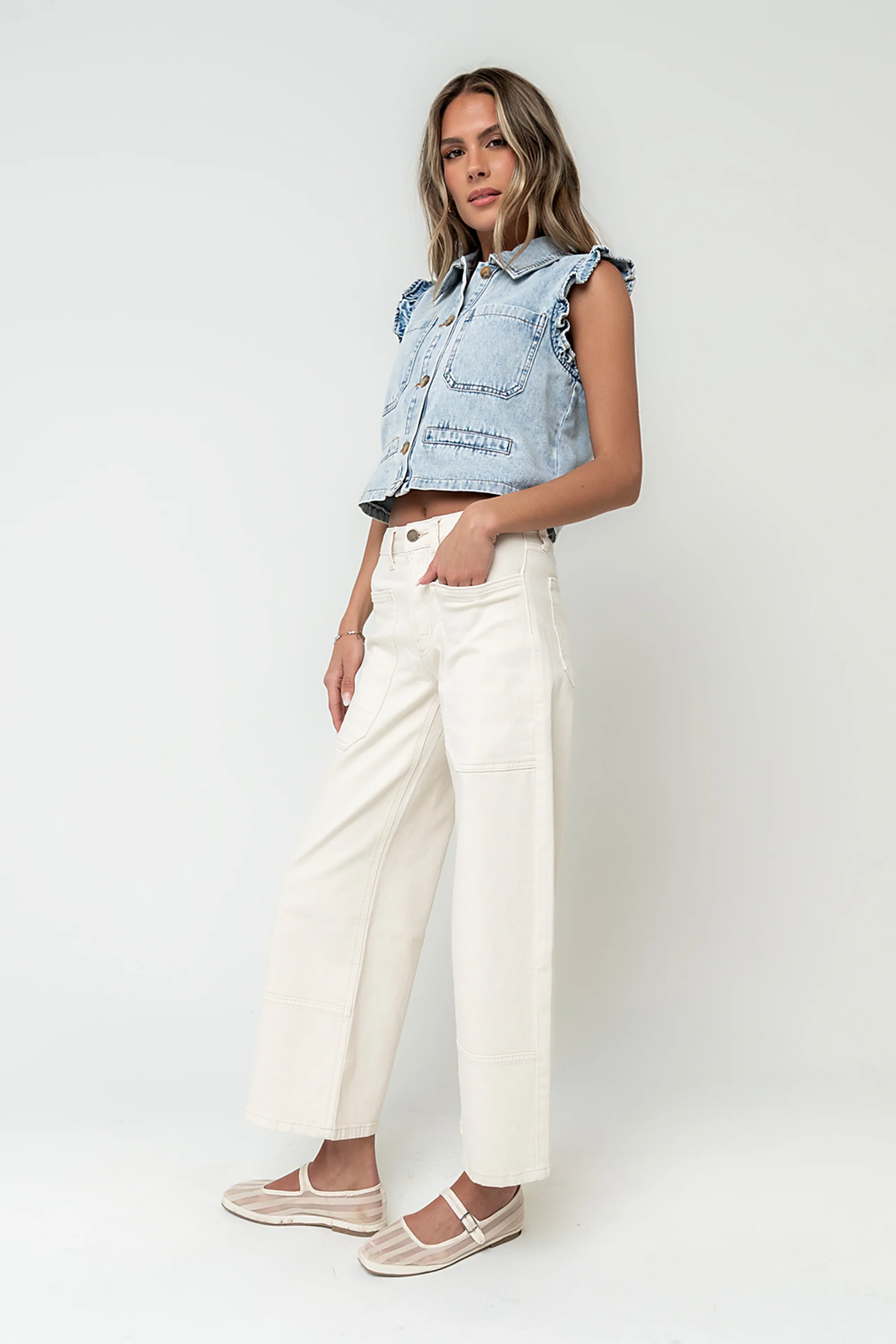 Mylah Wide Leg Jeans in Ivory - Image 3