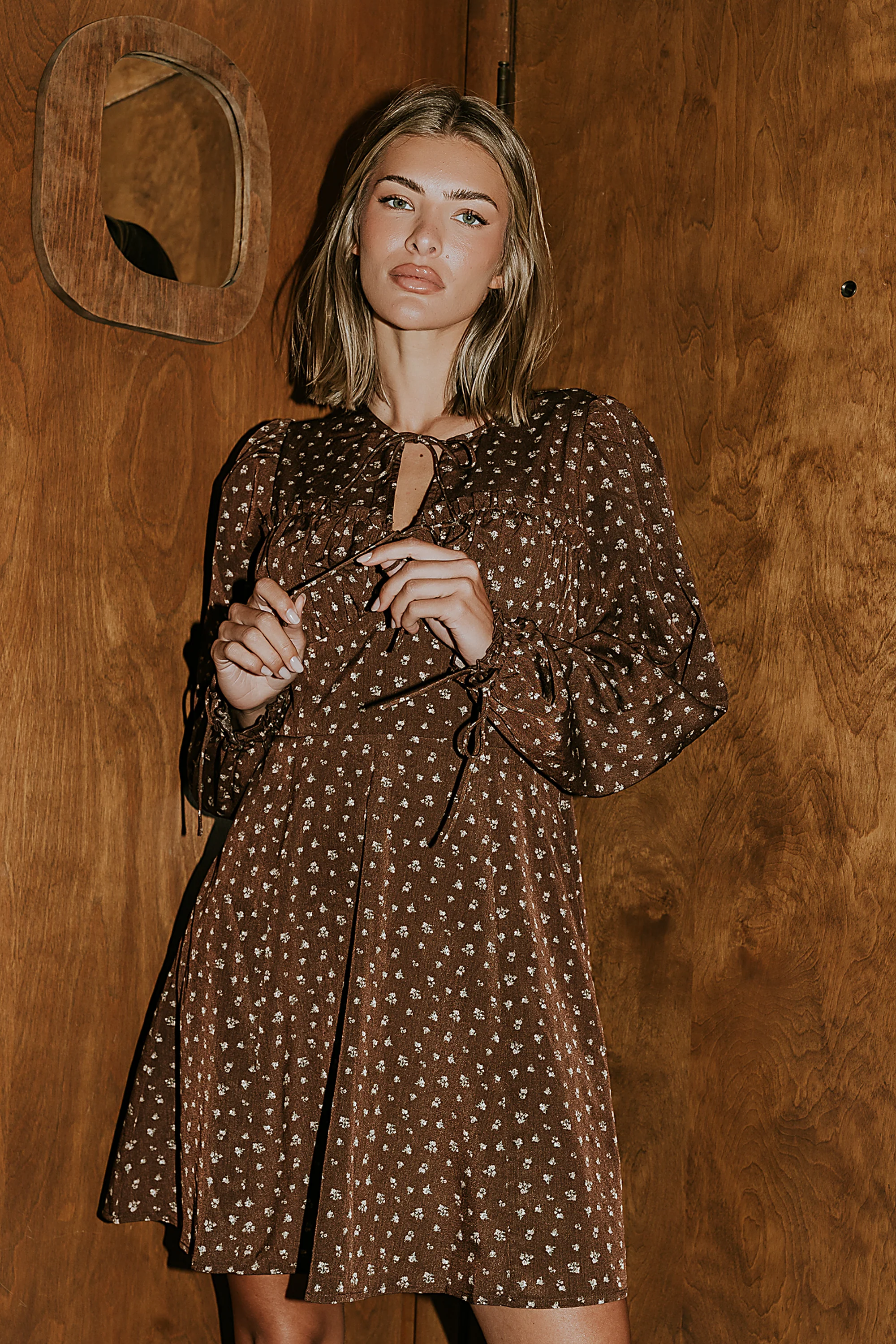 Myles Floral Mini Dress in Brown - FINAL SALE - Image 3