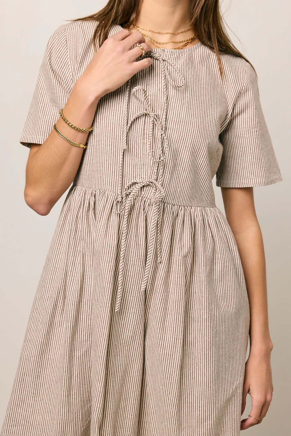 Narla Striped Midi Dress in Brown - FINAL SALE - Image 2