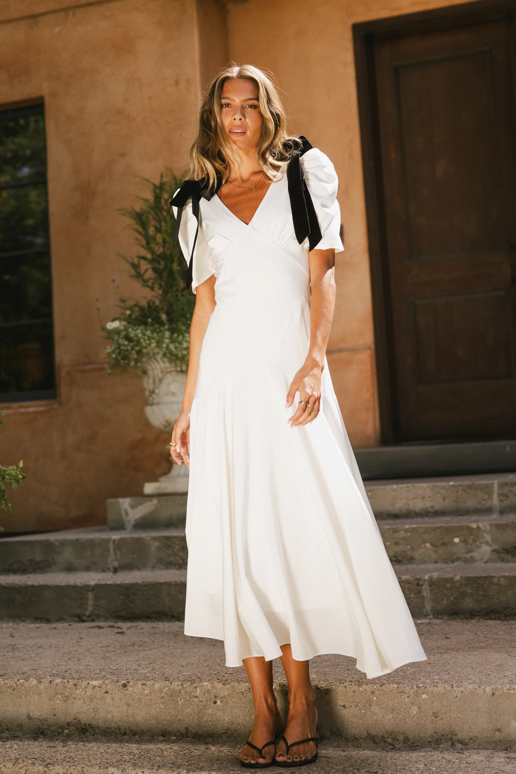 Nellie Drop Waist Maxi Dress in Cream - Image 3