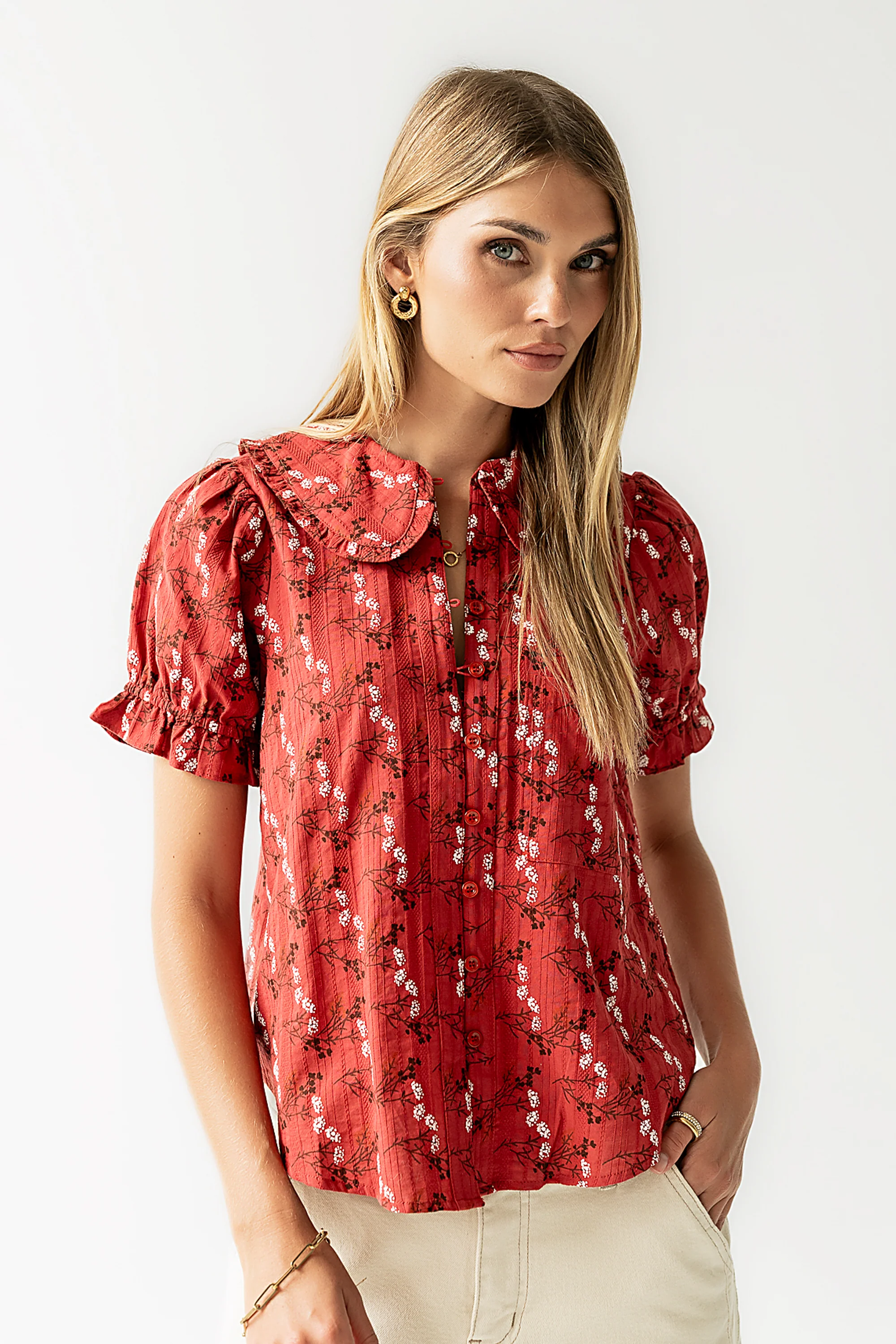 Nelly Floral Blouse in Red - FINAL SALE