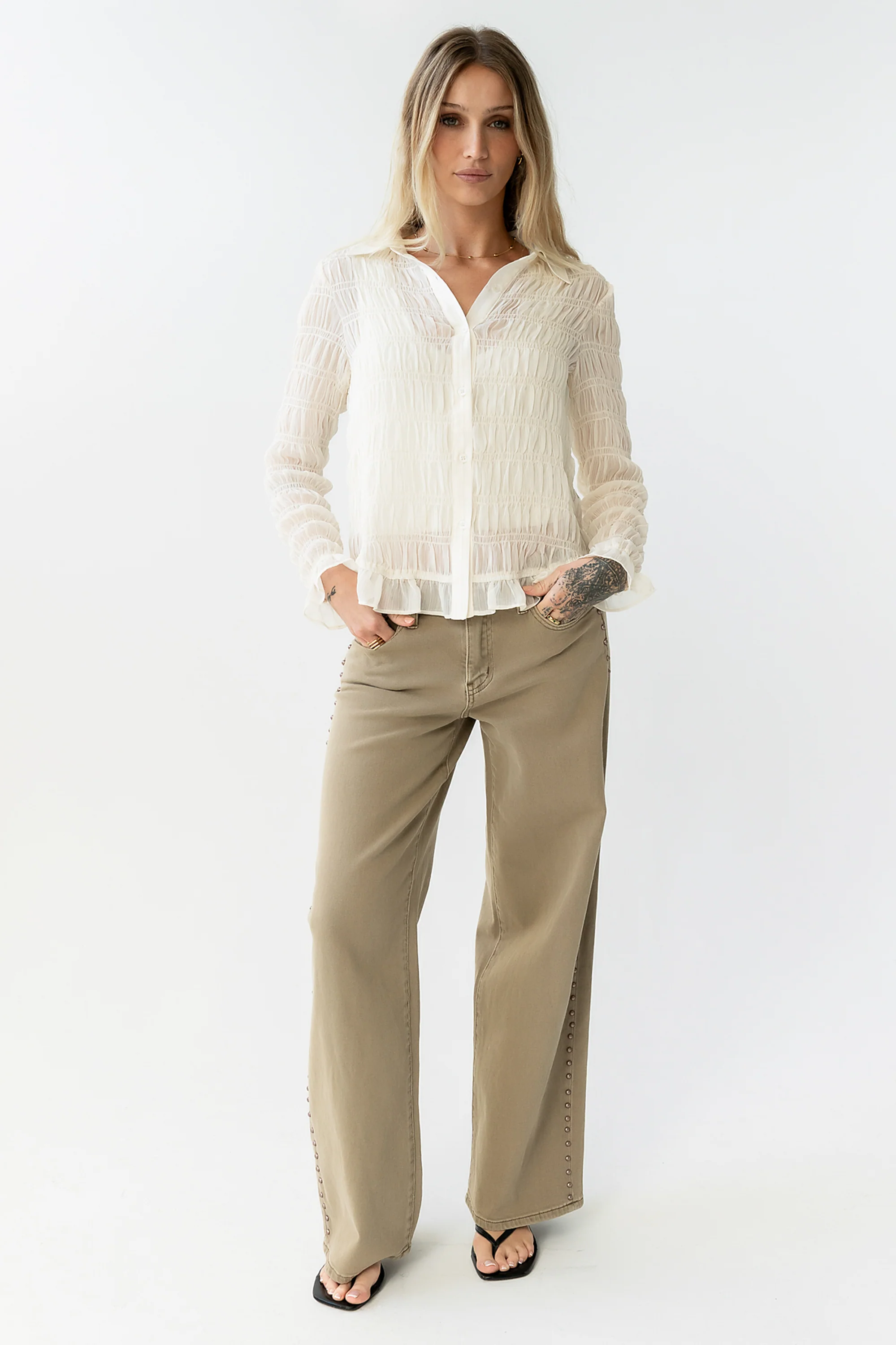Nicola Sheer Blouse in Cream - FINAL SALE - Image 3