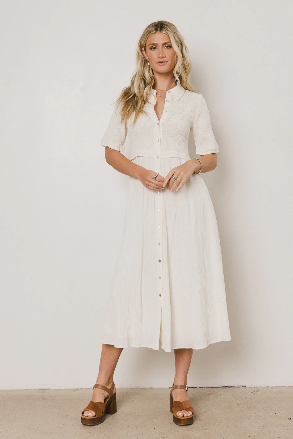Nicole Smocked Maxi Dress in Cream - FINAL SALE - Image 3