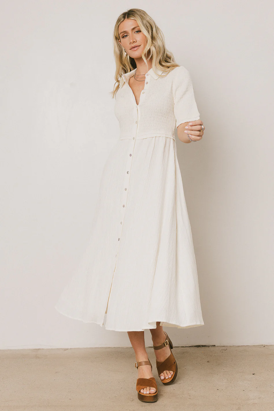 Nicole Smocked Maxi Dress in Cream - FINAL SALE - Image 5