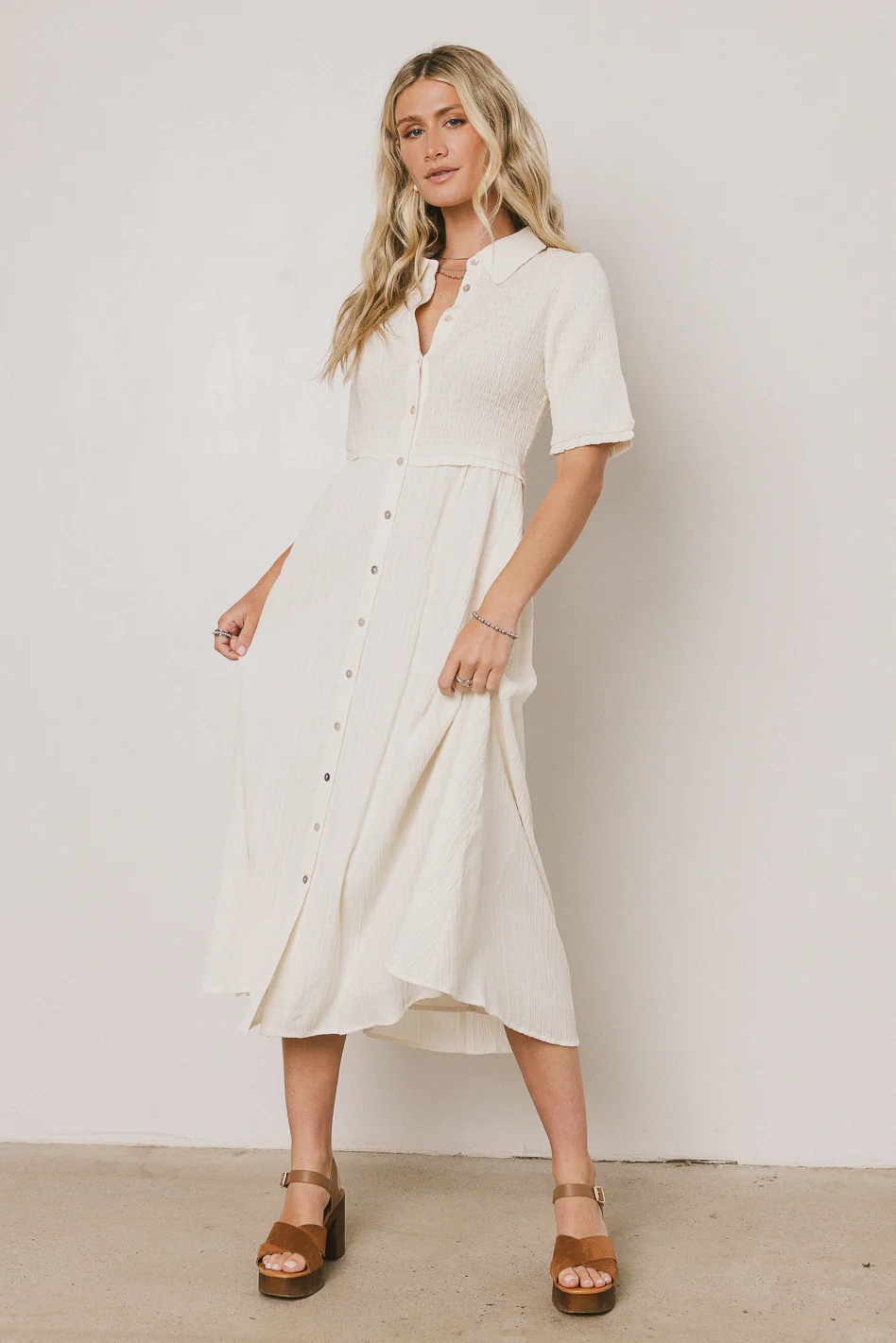 Nicole Smocked Maxi Dress in Cream - FINAL SALE - Image 6