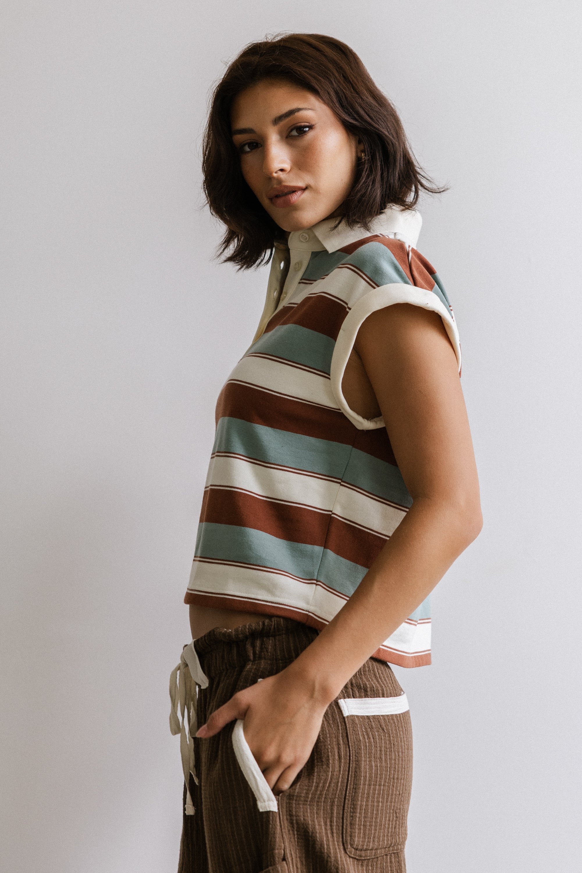 Niko Striped Top in Camel - FINAL SALE - Image 3