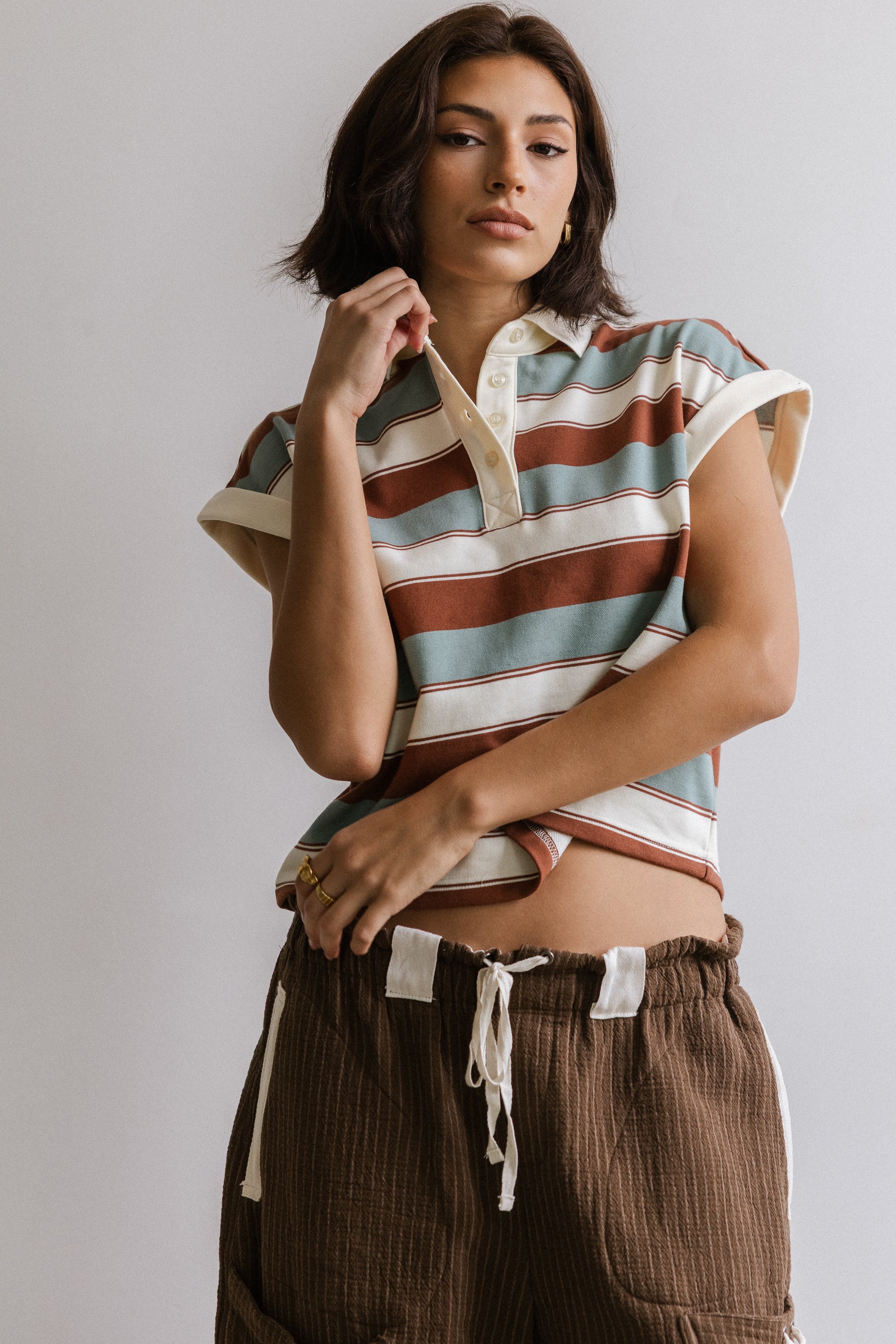 Niko Striped Top in Camel - FINAL SALE - Image 6