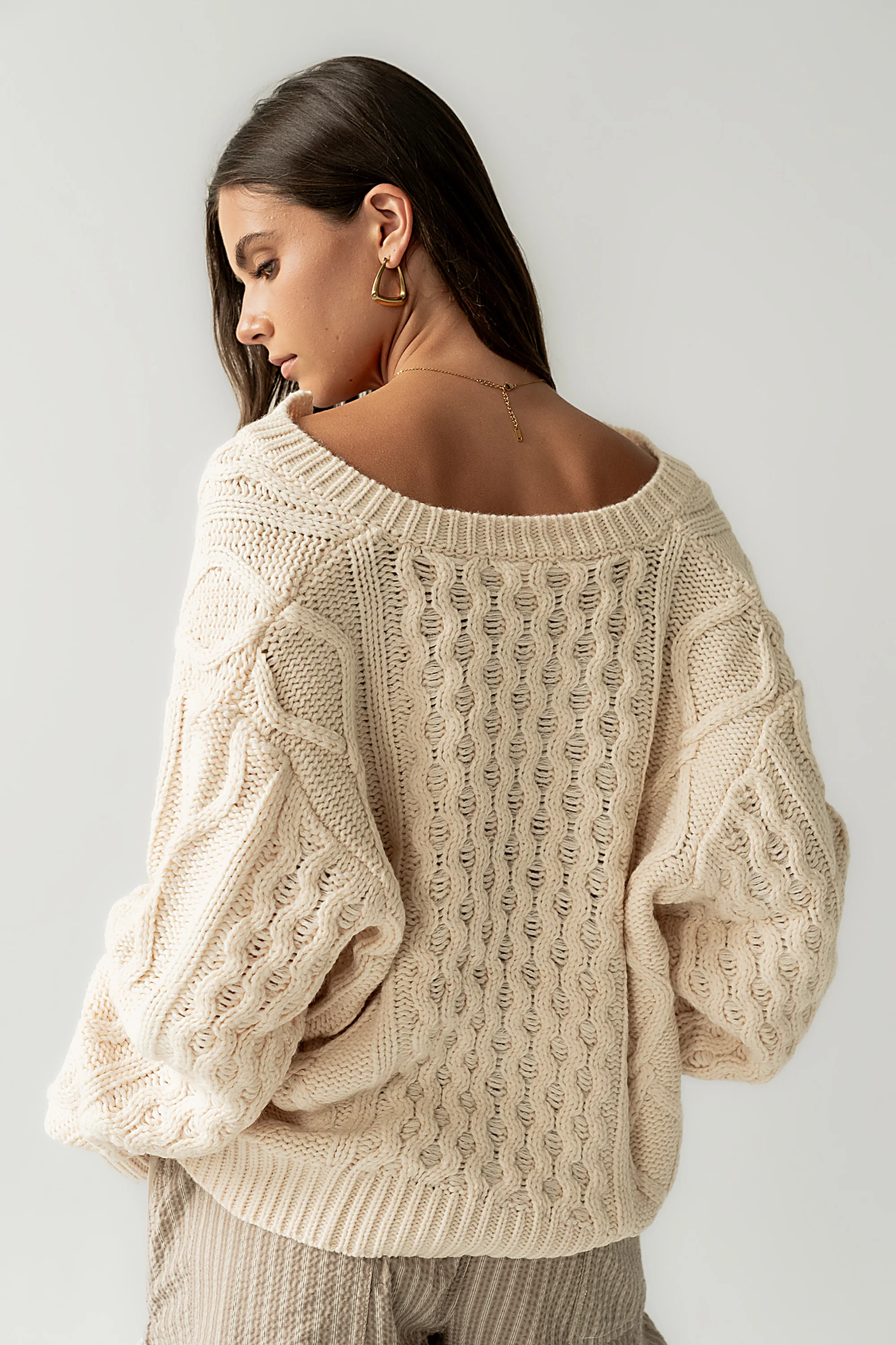Noah Cable Knit Cardigan in Cream - FINAL SALE - Image 3