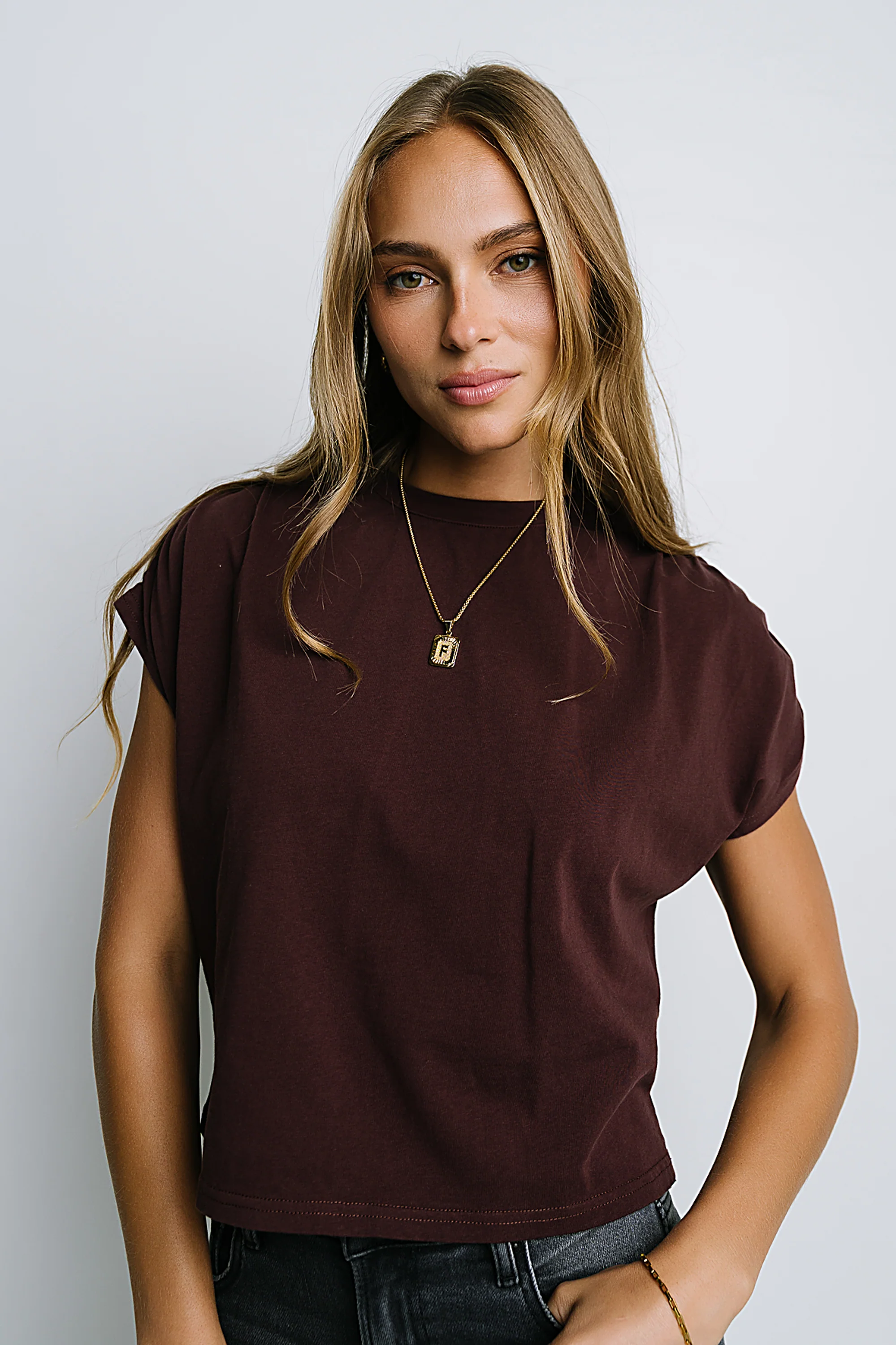 Noelle Ruched Top in Red-Brown - FINAL SALE