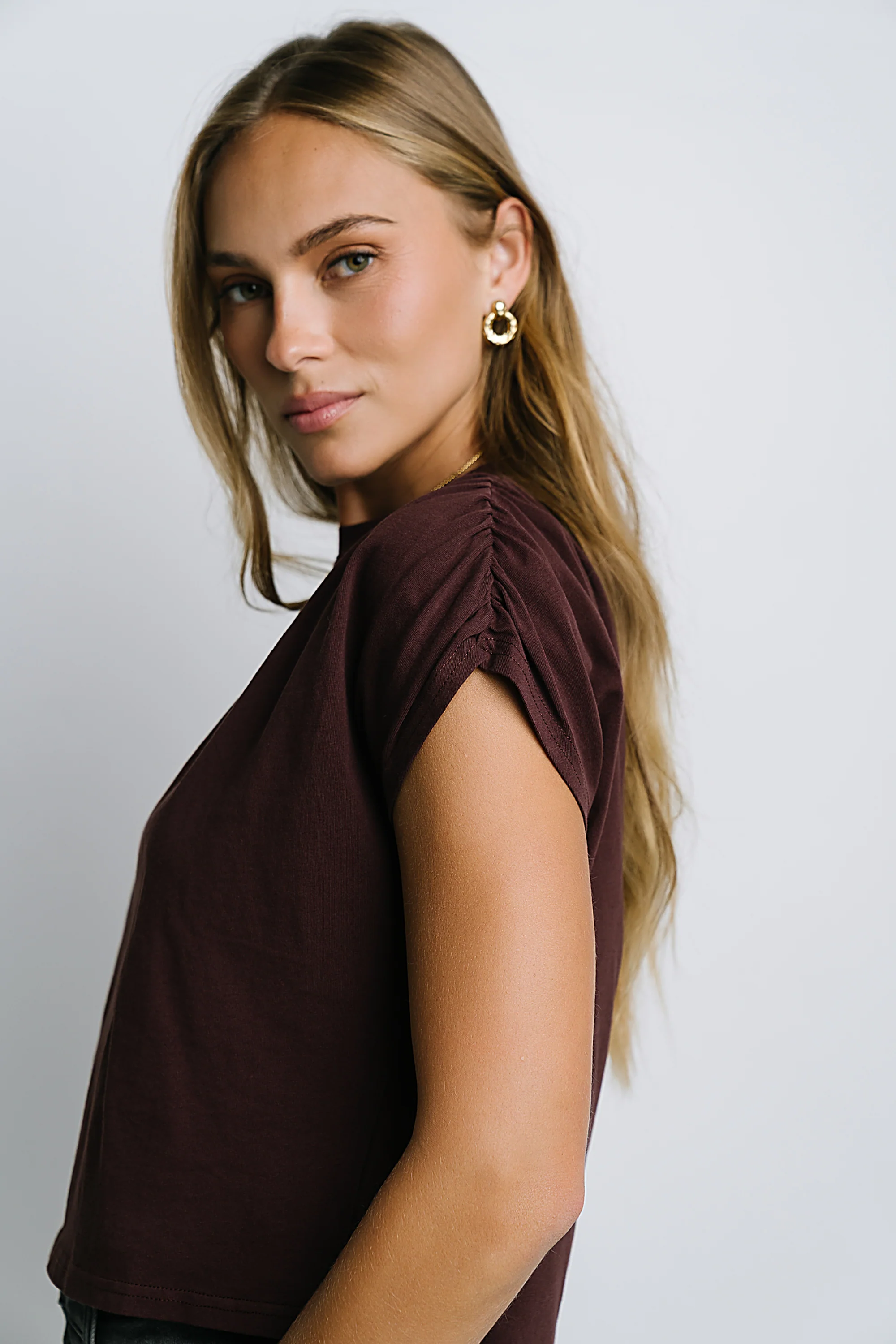Noelle Ruched Top in Red-Brown - FINAL SALE - Image 2