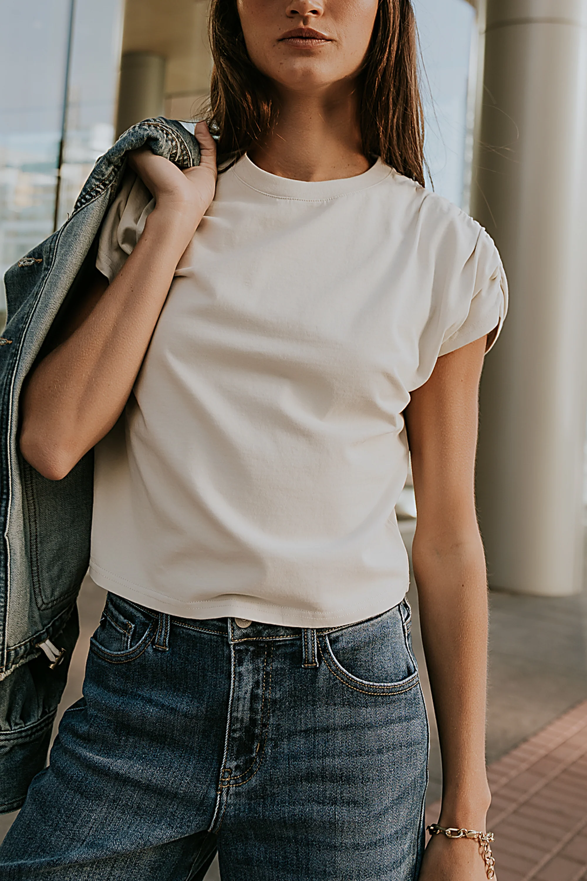 Noelle Ruched Top in Ecru - Image 2