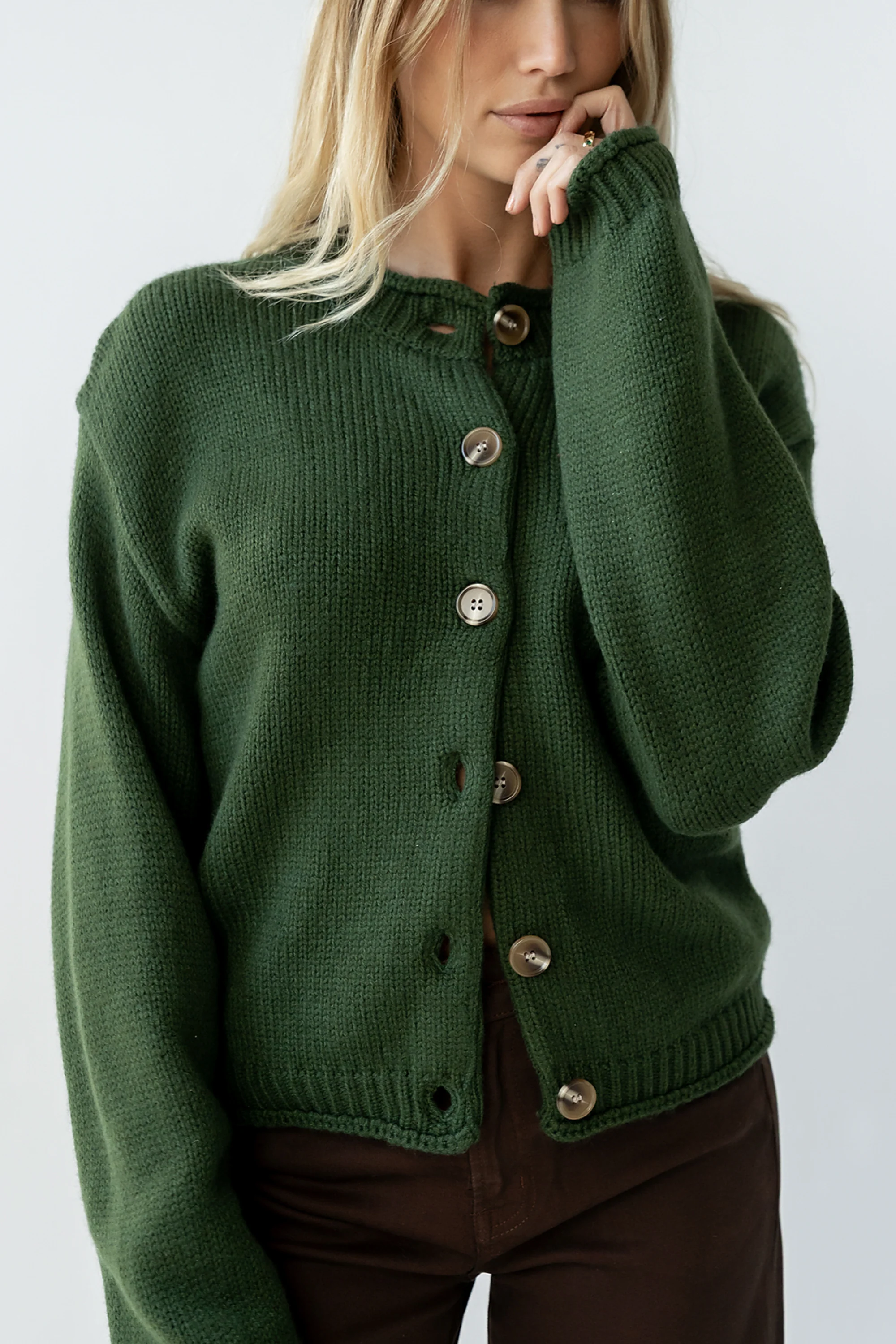 Nolan Chunky Knit Cardigan in Green - FINAL SALE