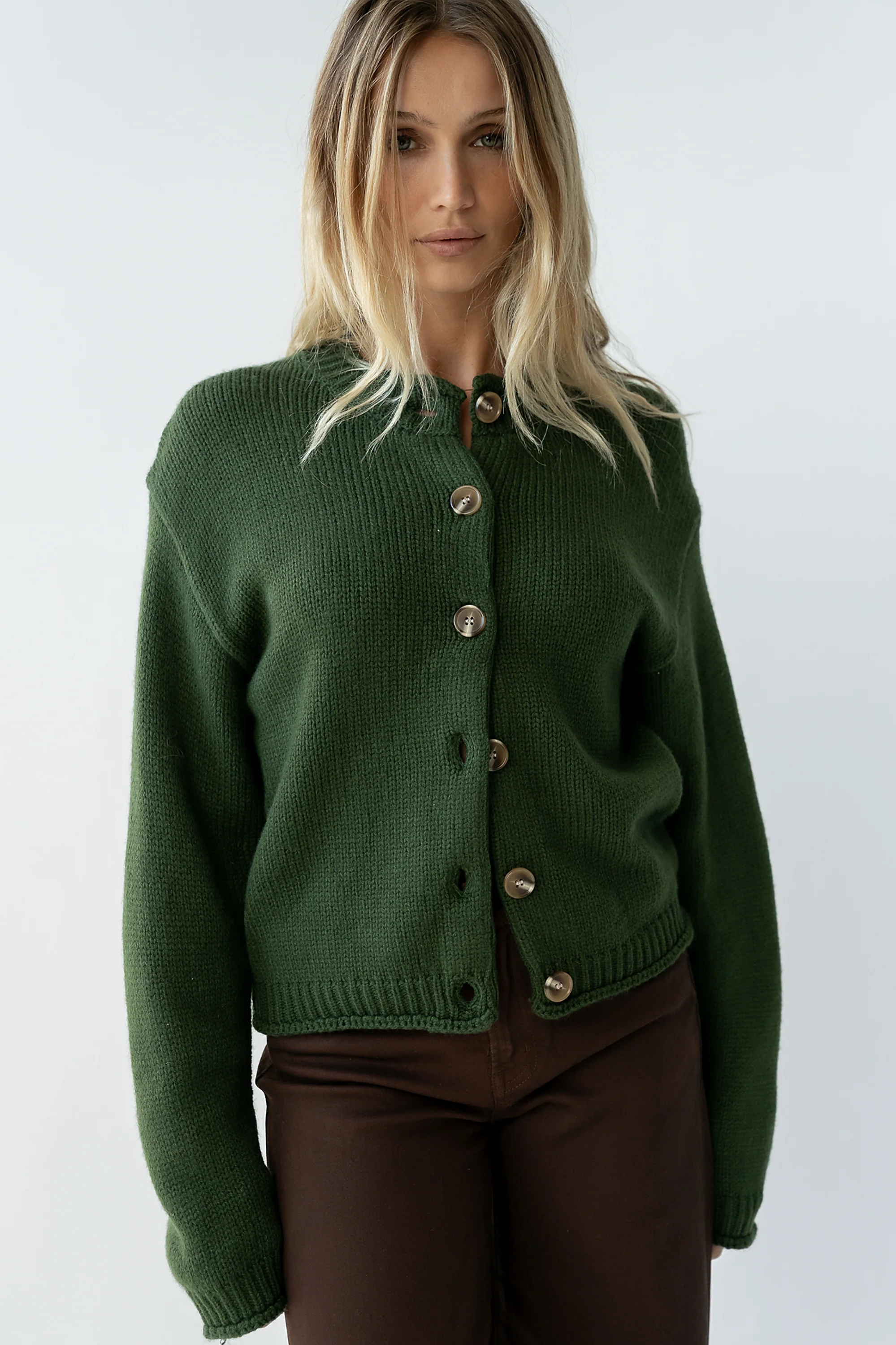 Nolan Chunky Knit Cardigan in Green - FINAL SALE - Image 2