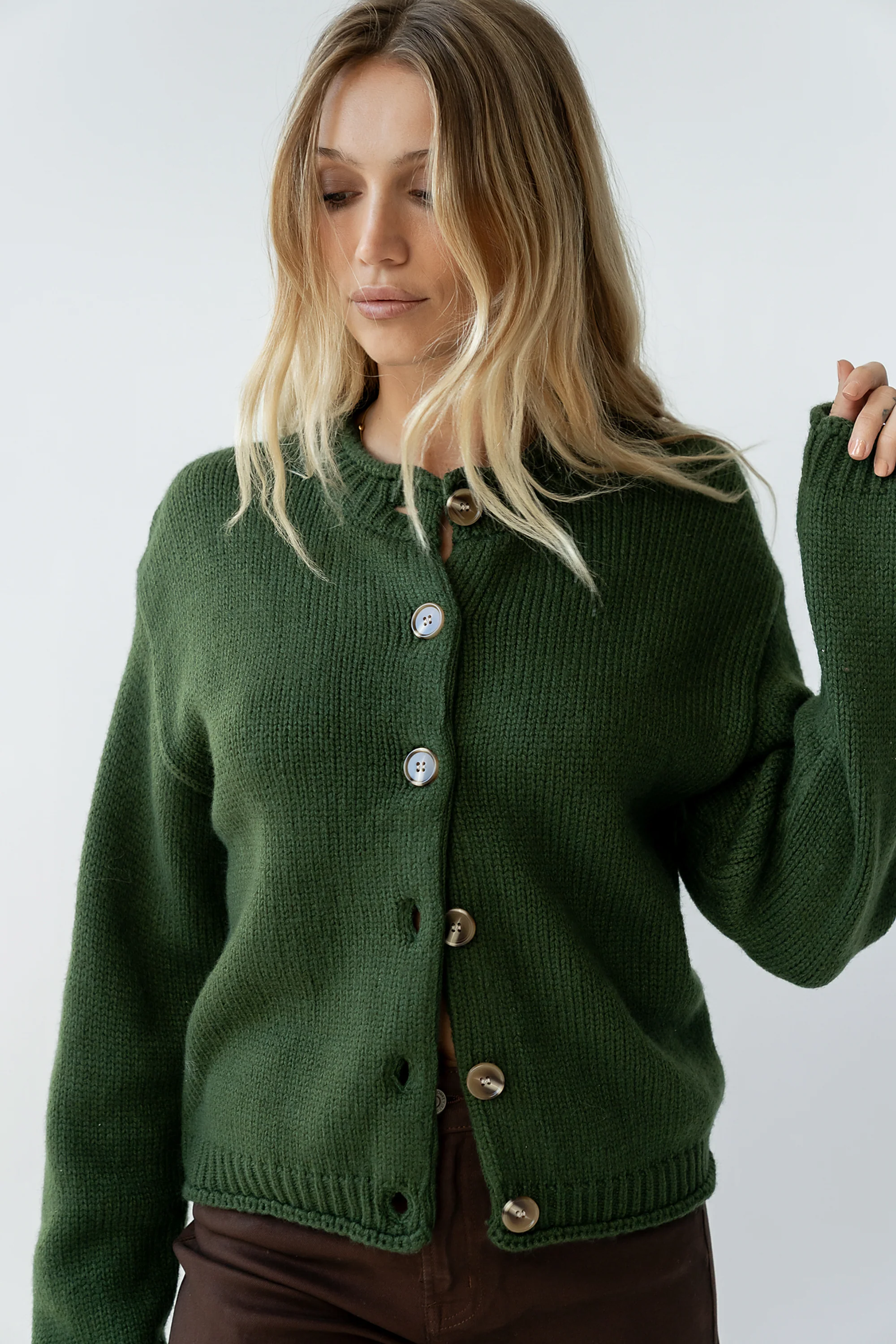 Nolan Chunky Knit Cardigan in Green - FINAL SALE - Image 3