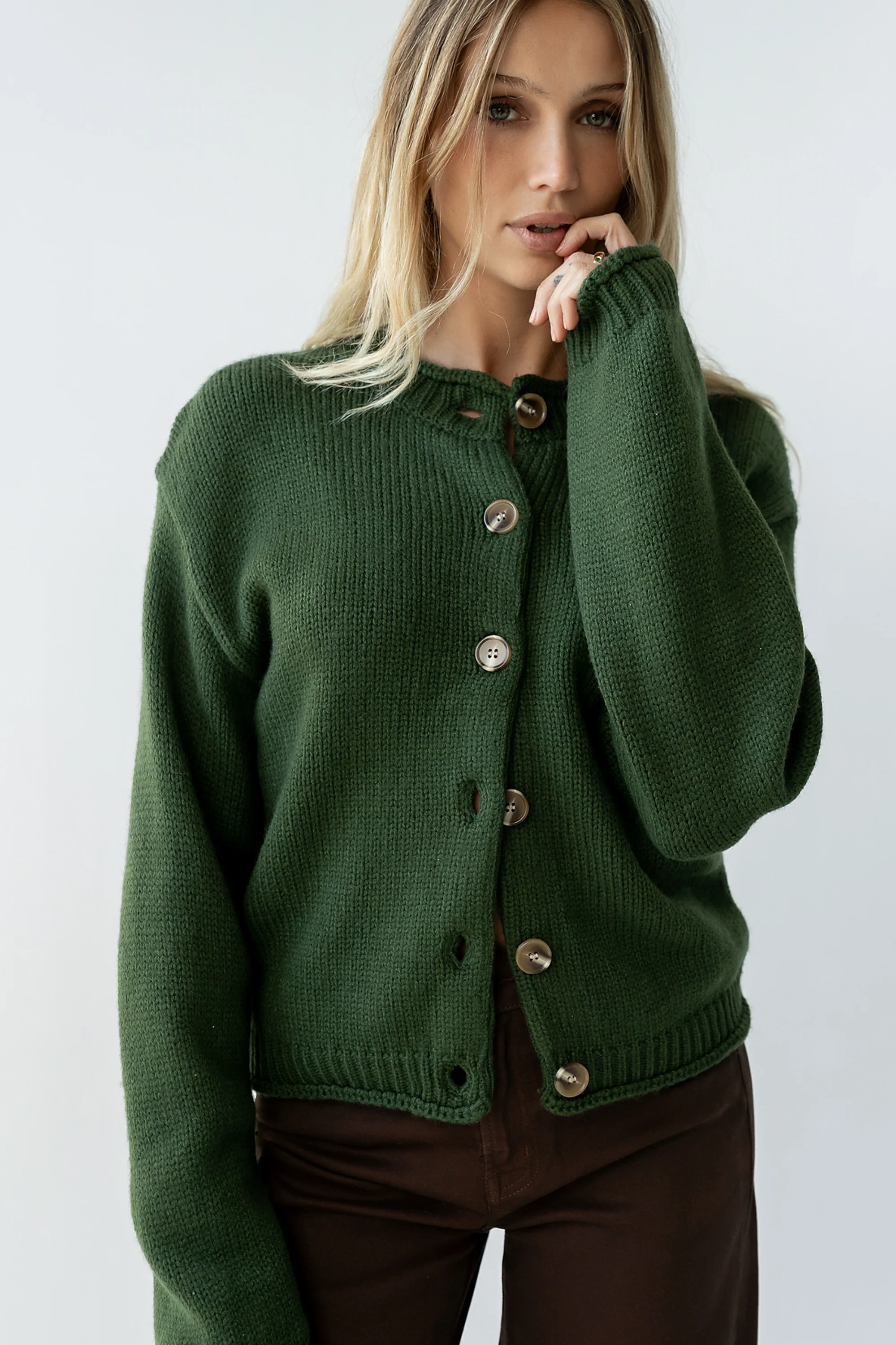 Nolan Chunky Knit Cardigan in Green - FINAL SALE - Image 4