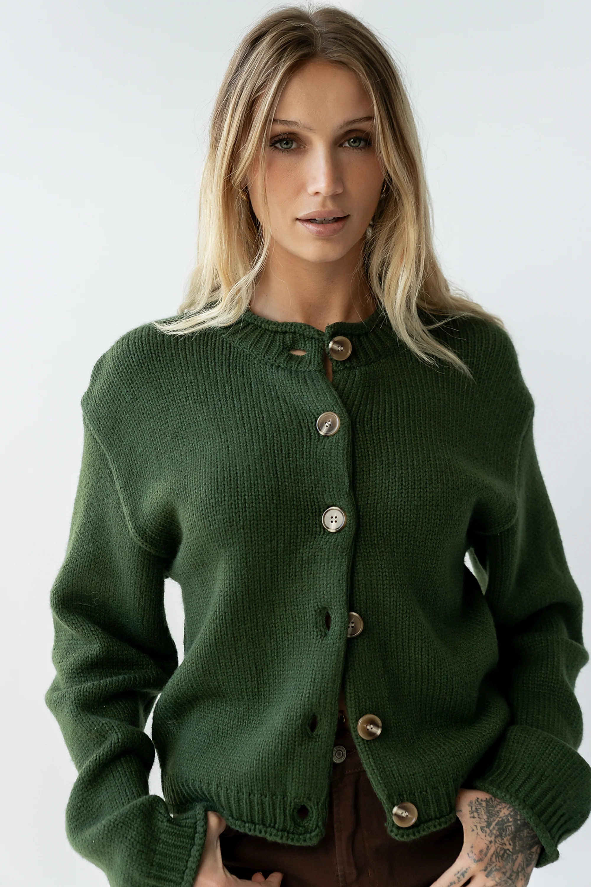 Nolan Chunky Knit Cardigan in Green - FINAL SALE - Image 5