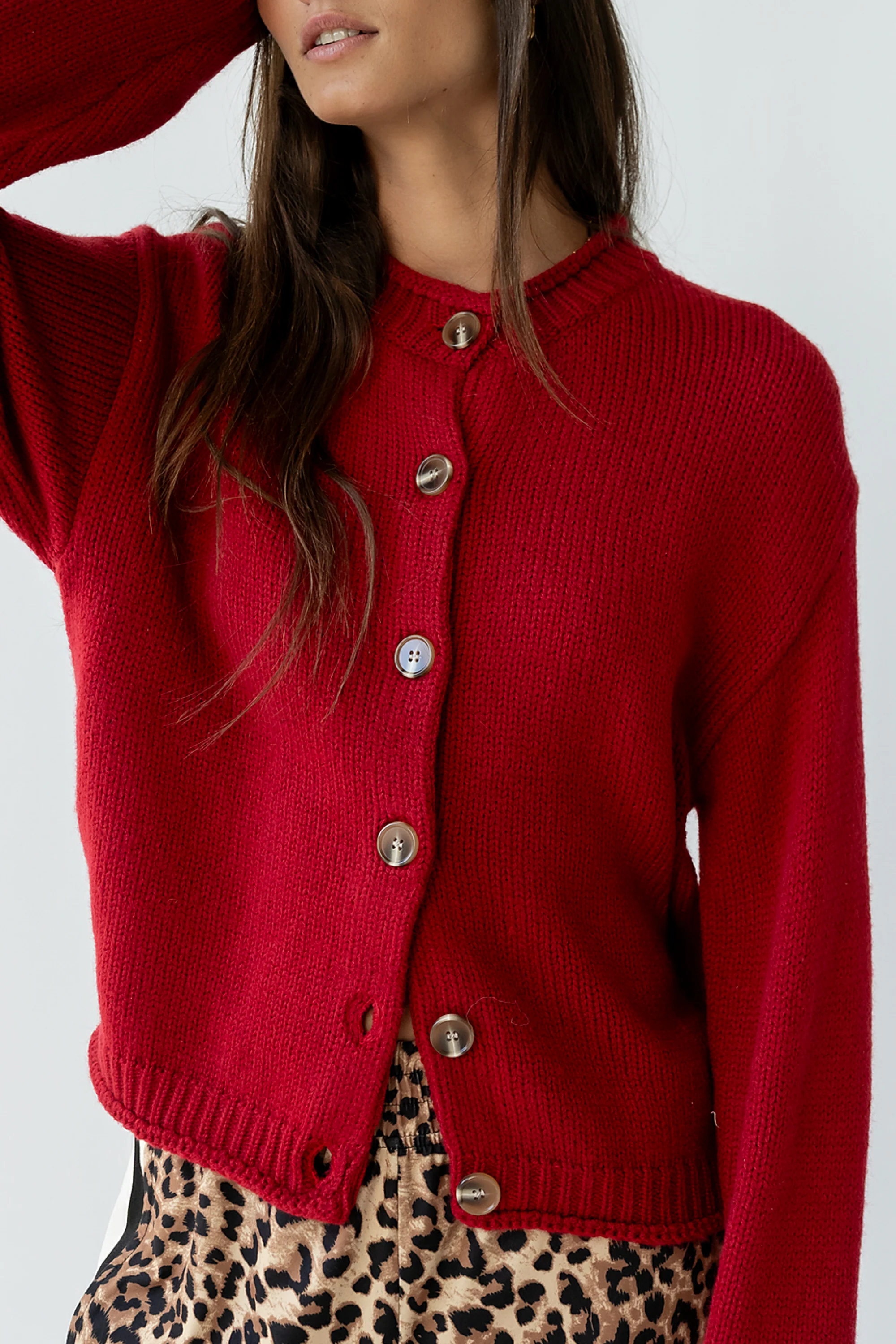Nolan Chunky Knit Cardigan in Red - FINAL SALE - Image 3