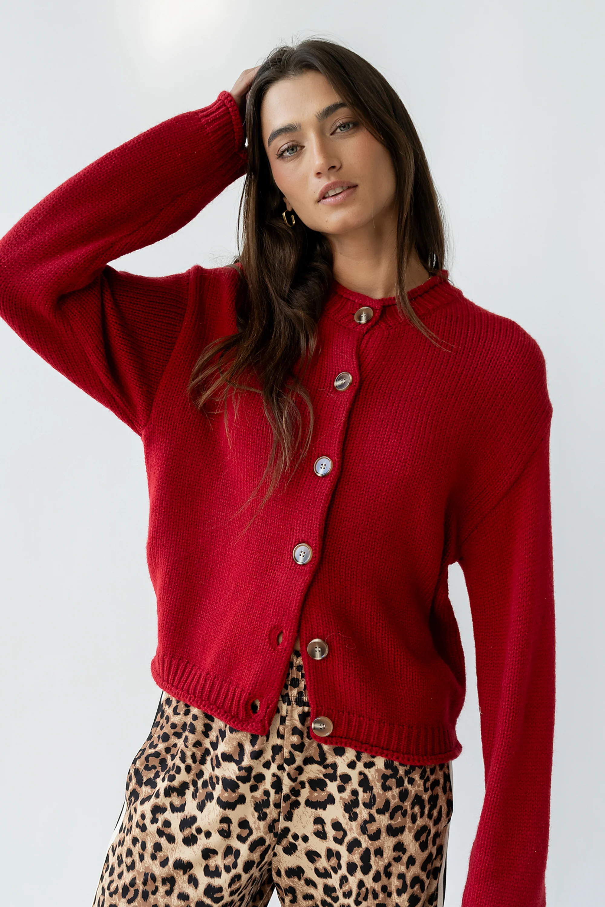 Nolan Chunky Knit Cardigan in Red - FINAL SALE - Image 5