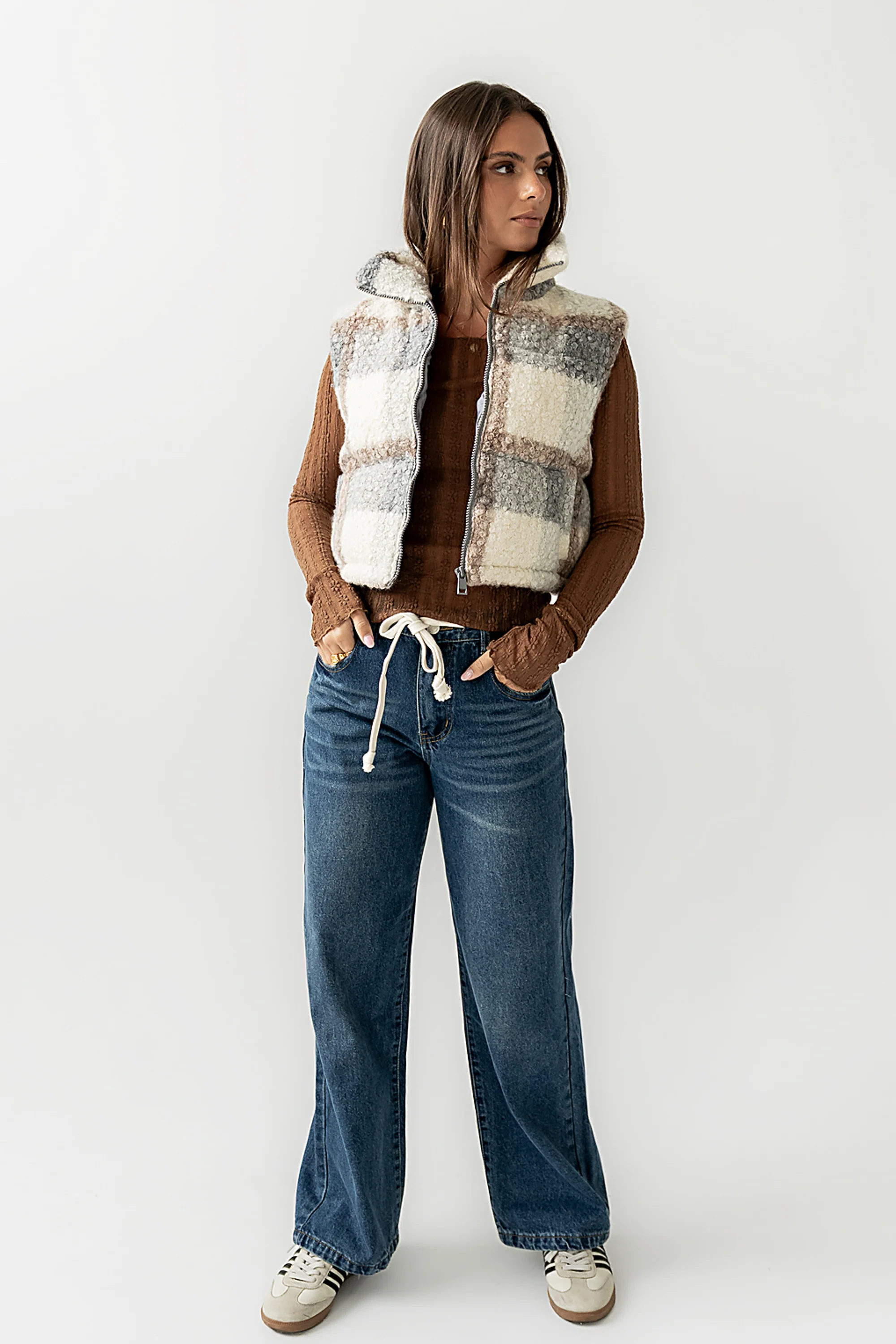 Nolan Puffer Vest in Grey Plaid - FINAL SALE - Image 3