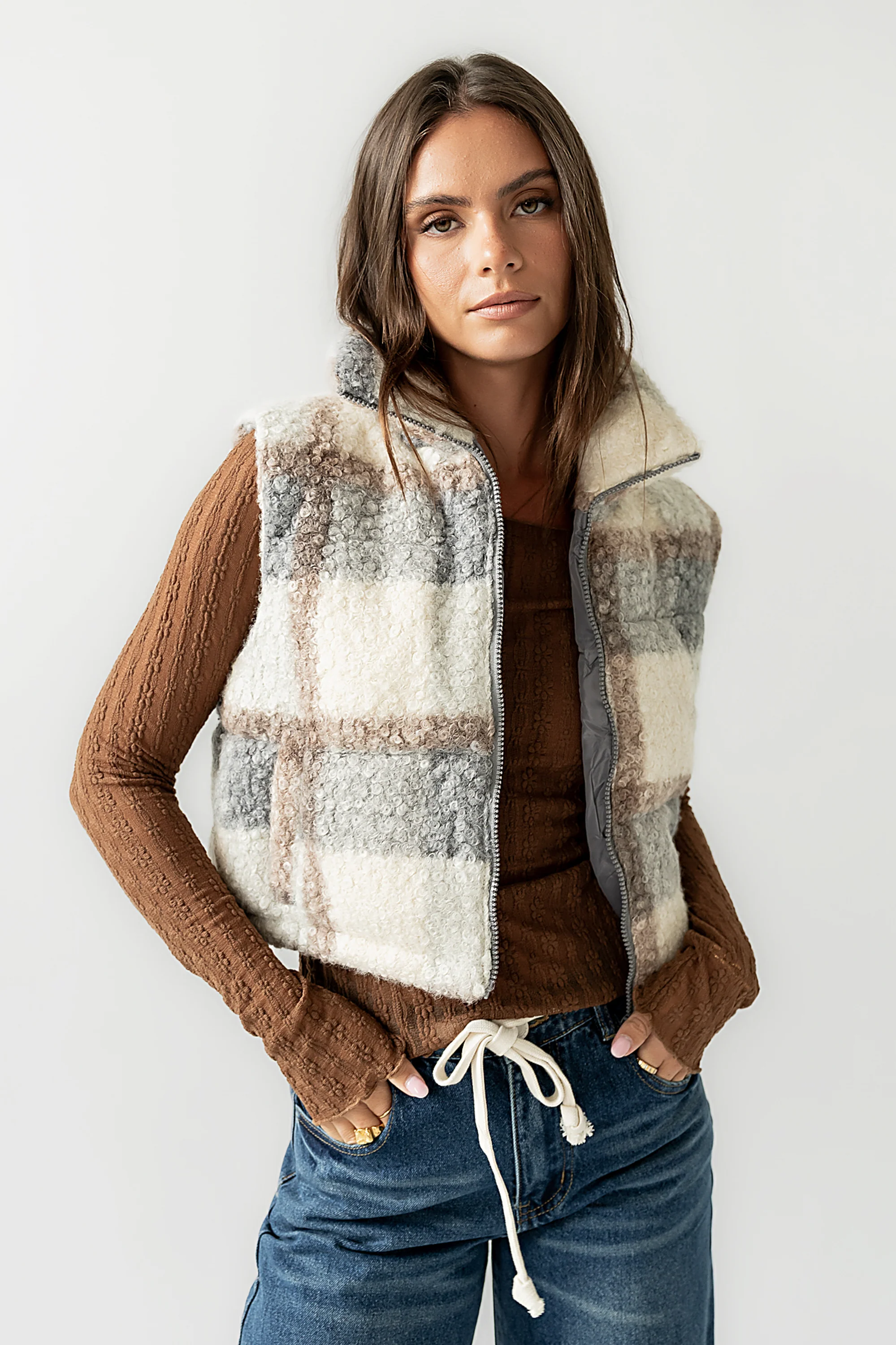 Nolan Puffer Vest in Grey Plaid - FINAL SALE - Image 4