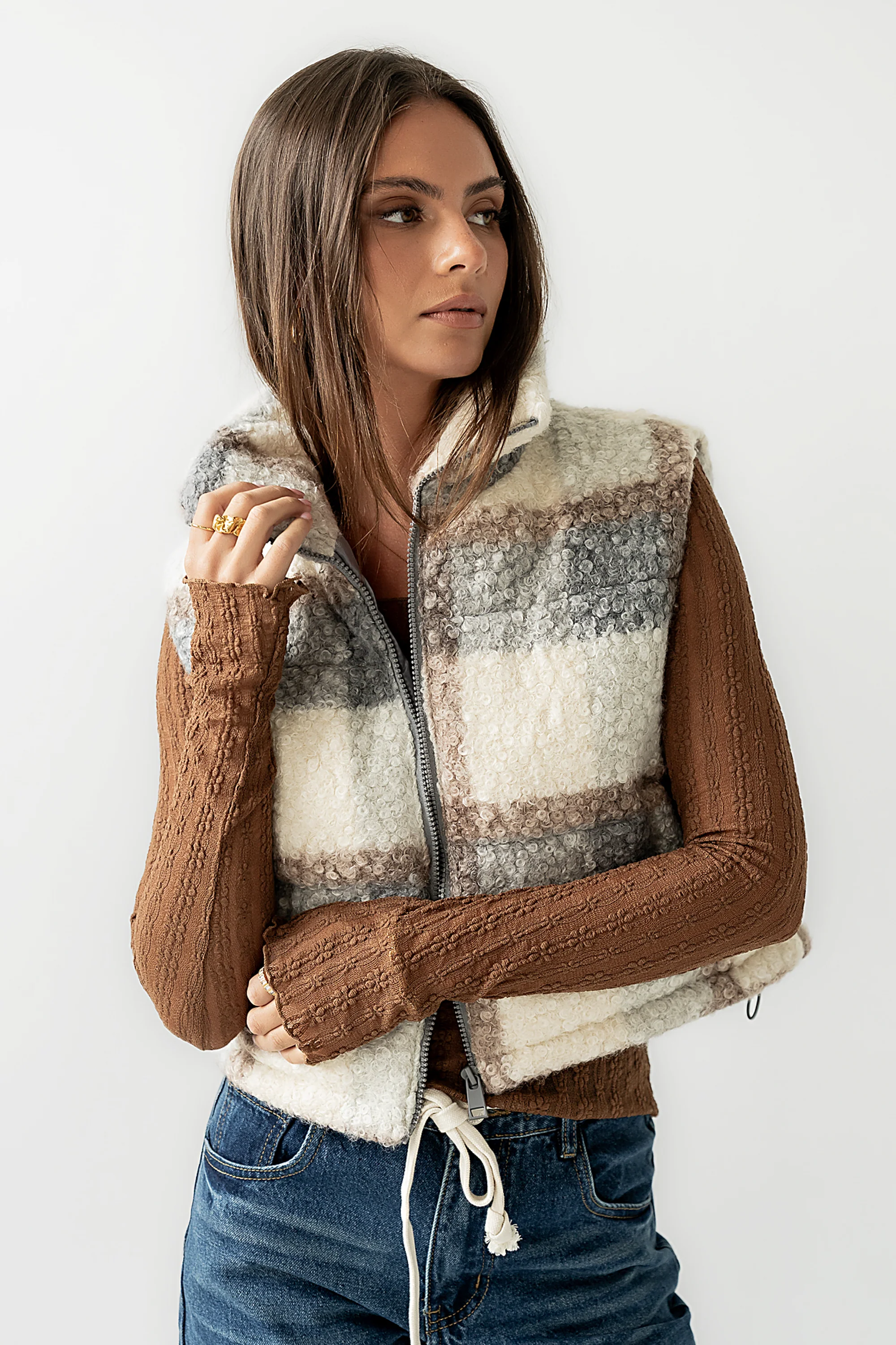 Nolan Puffer Vest in Grey Plaid - FINAL SALE - Image 5