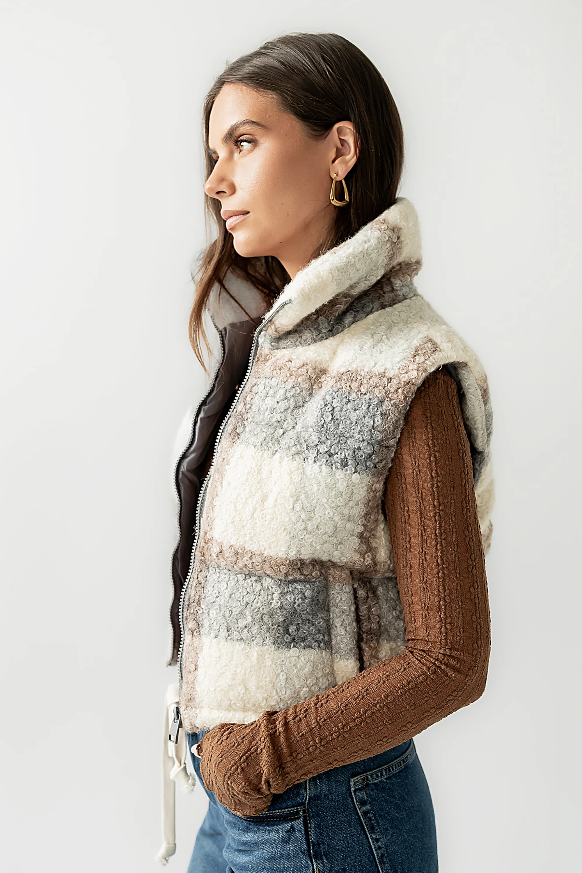 Nolan Puffer Vest in Grey Plaid - FINAL SALE - Image 7