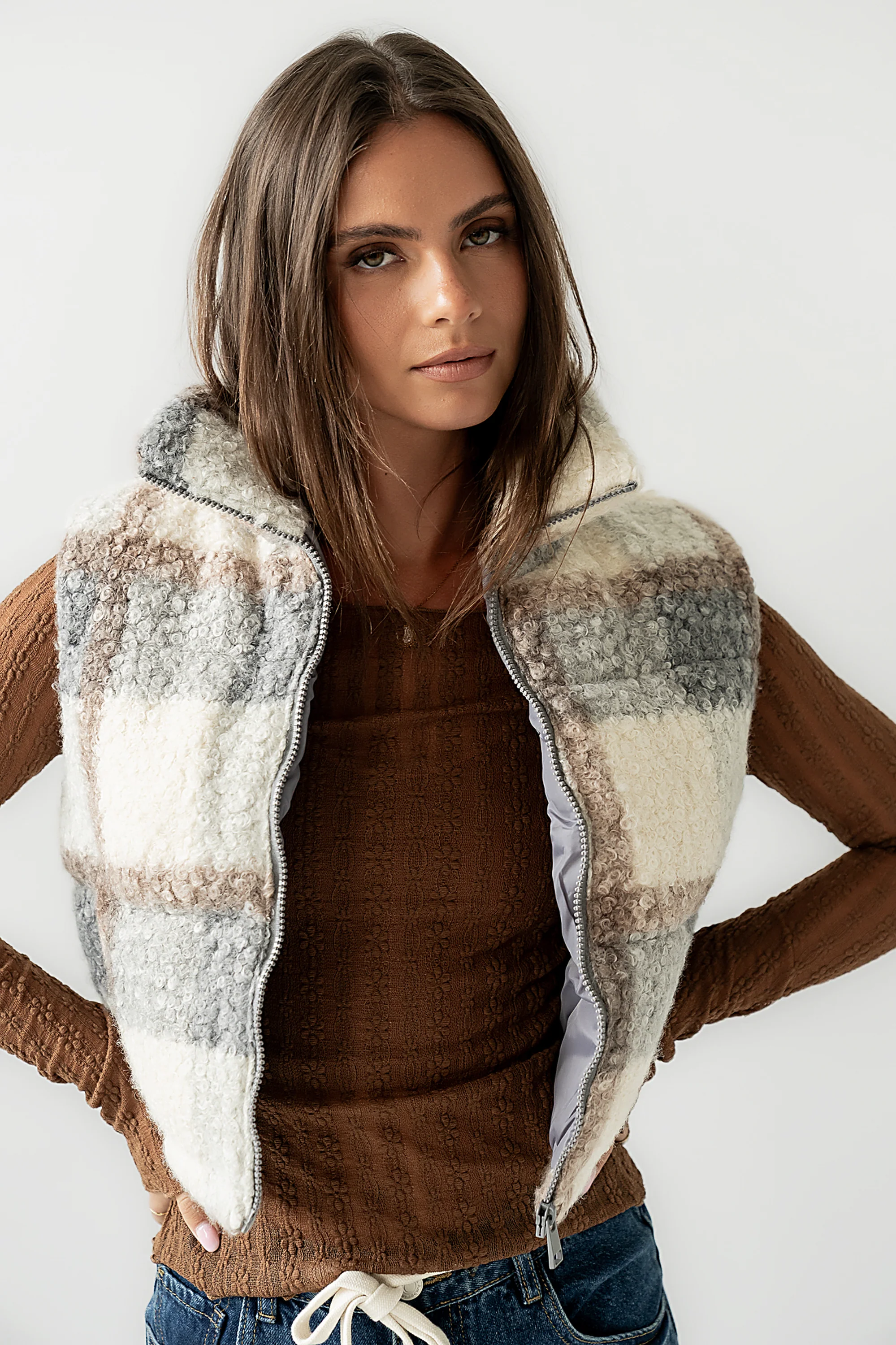 Nolan Puffer Vest in Grey Plaid - FINAL SALE - Image 8