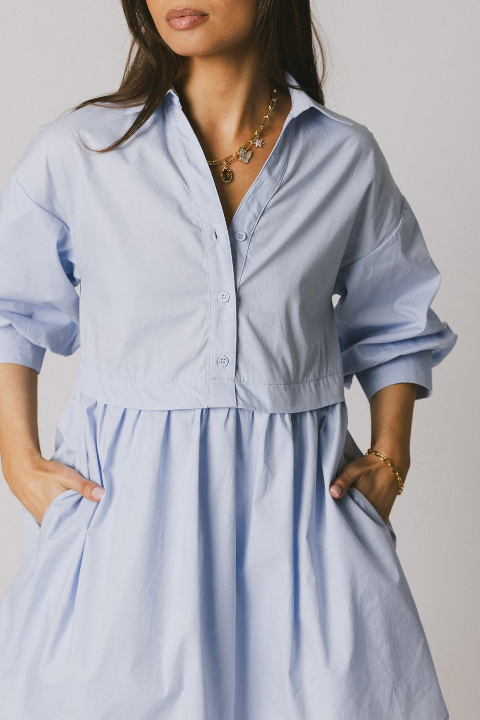 Oliver Collared Mini Dress in Blue - FINAL SALE - Image 3