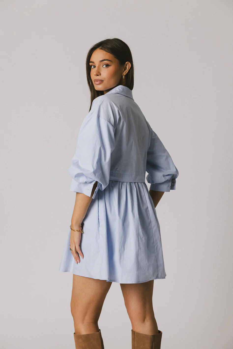 Oliver Collared Mini Dress in Blue - FINAL SALE - Image 4